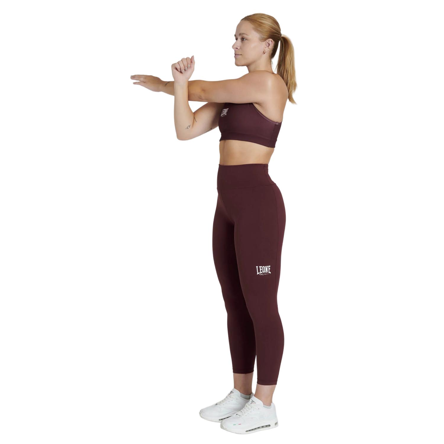 LEONE Sports Bra, Women, Logo, wine red-white, XS