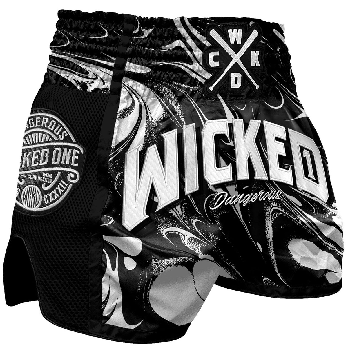 Wicked One Muay Thai Shorts, Dangerous, schwarz-weiß, S