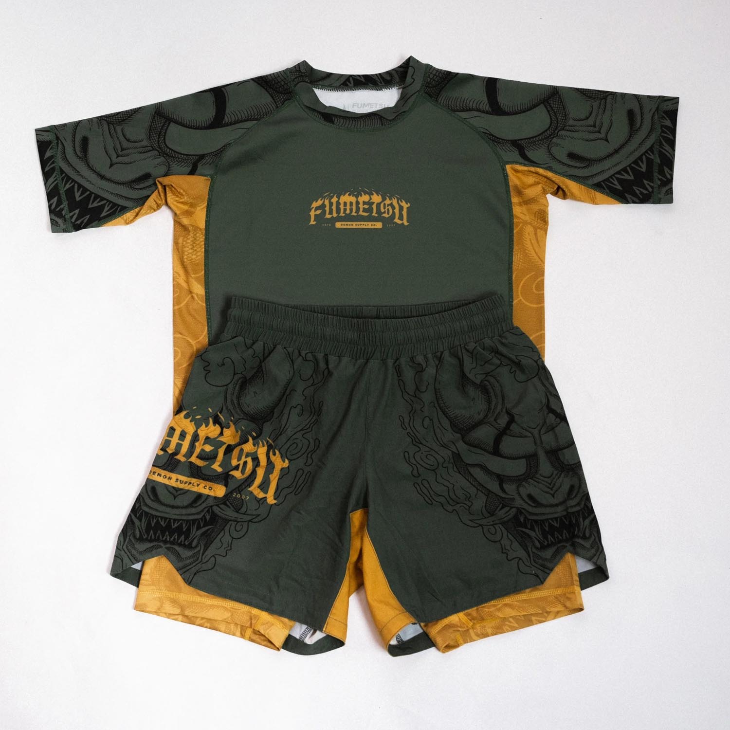 Fumetsu MMA Fight Shorts, Oni Dual Layer, khaki-gold, XXL
