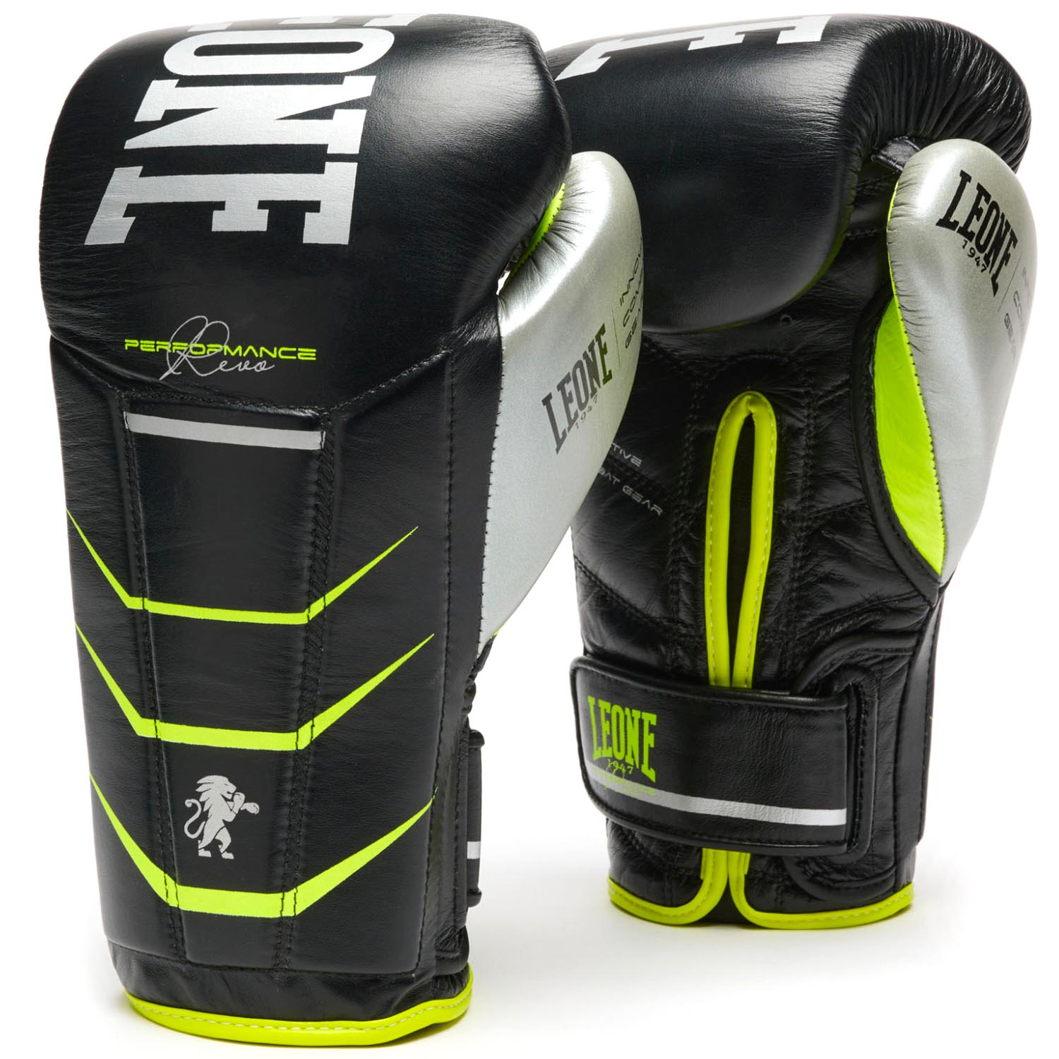 LEONE Boxhandschuhe, Revo Fluo, GN110F, schwarz, 16 Oz