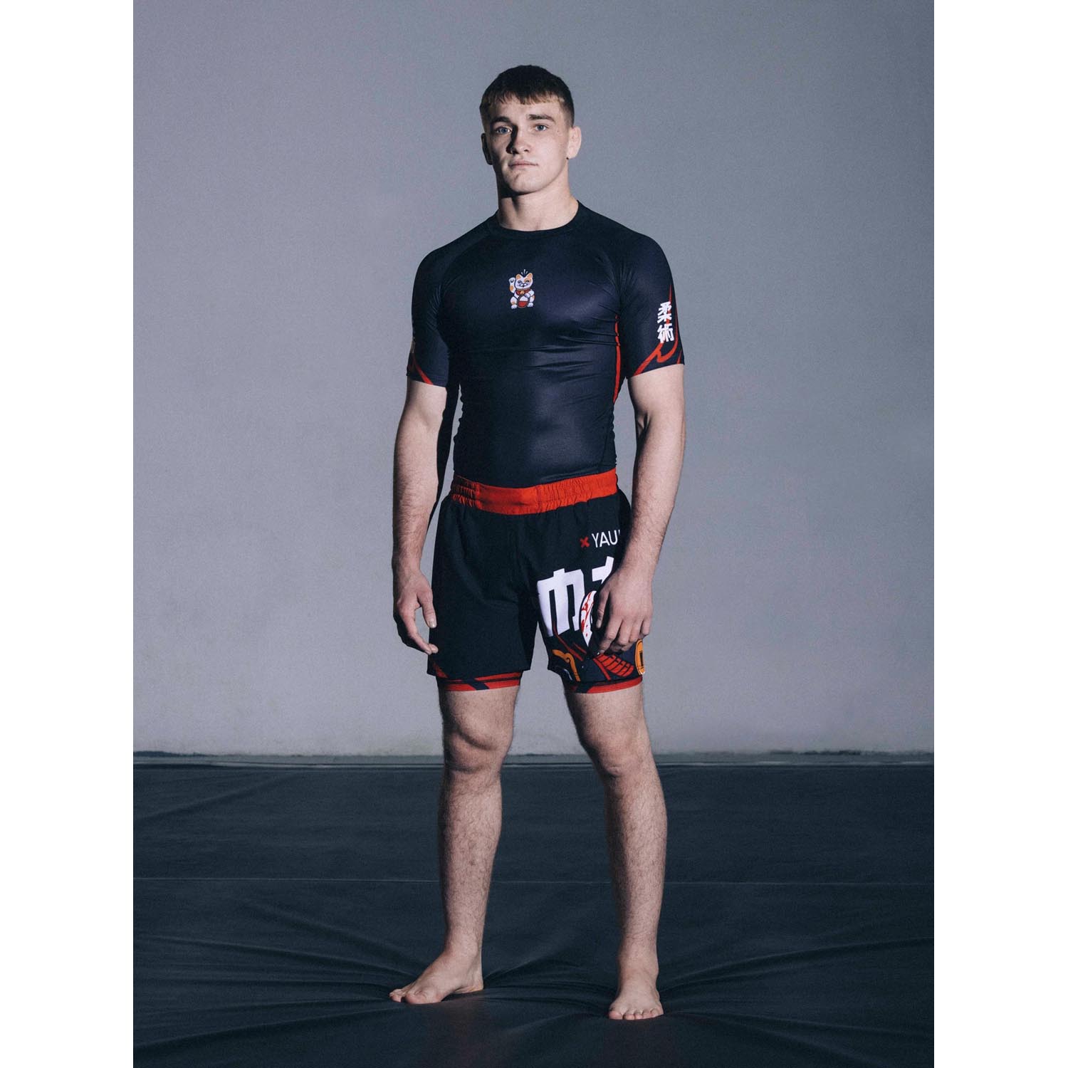 MANTO MMA Fight Shorts, Lucky Cat, black-red, XXL