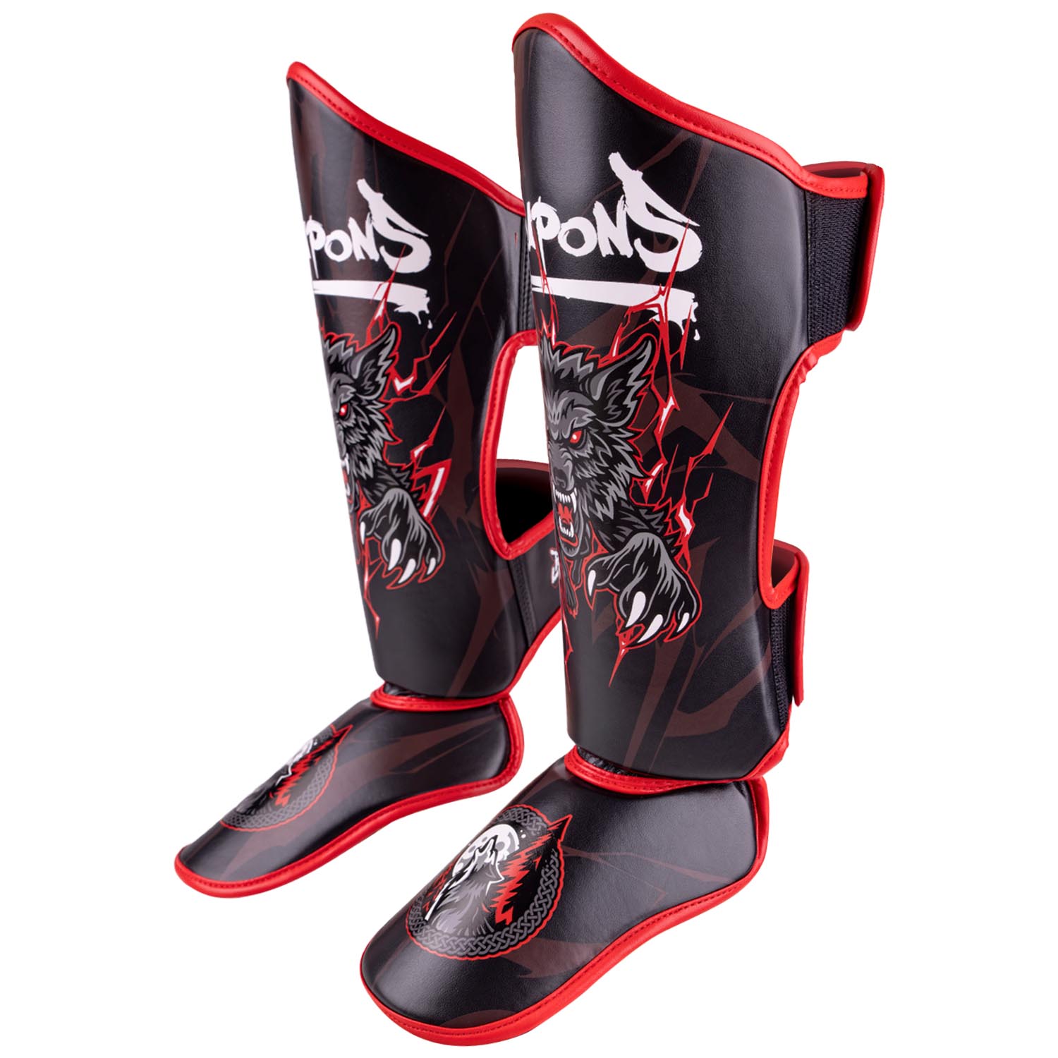 8 WEAPONS Shin Guards, Kids, Beastial Wolf, black-red, L/XL