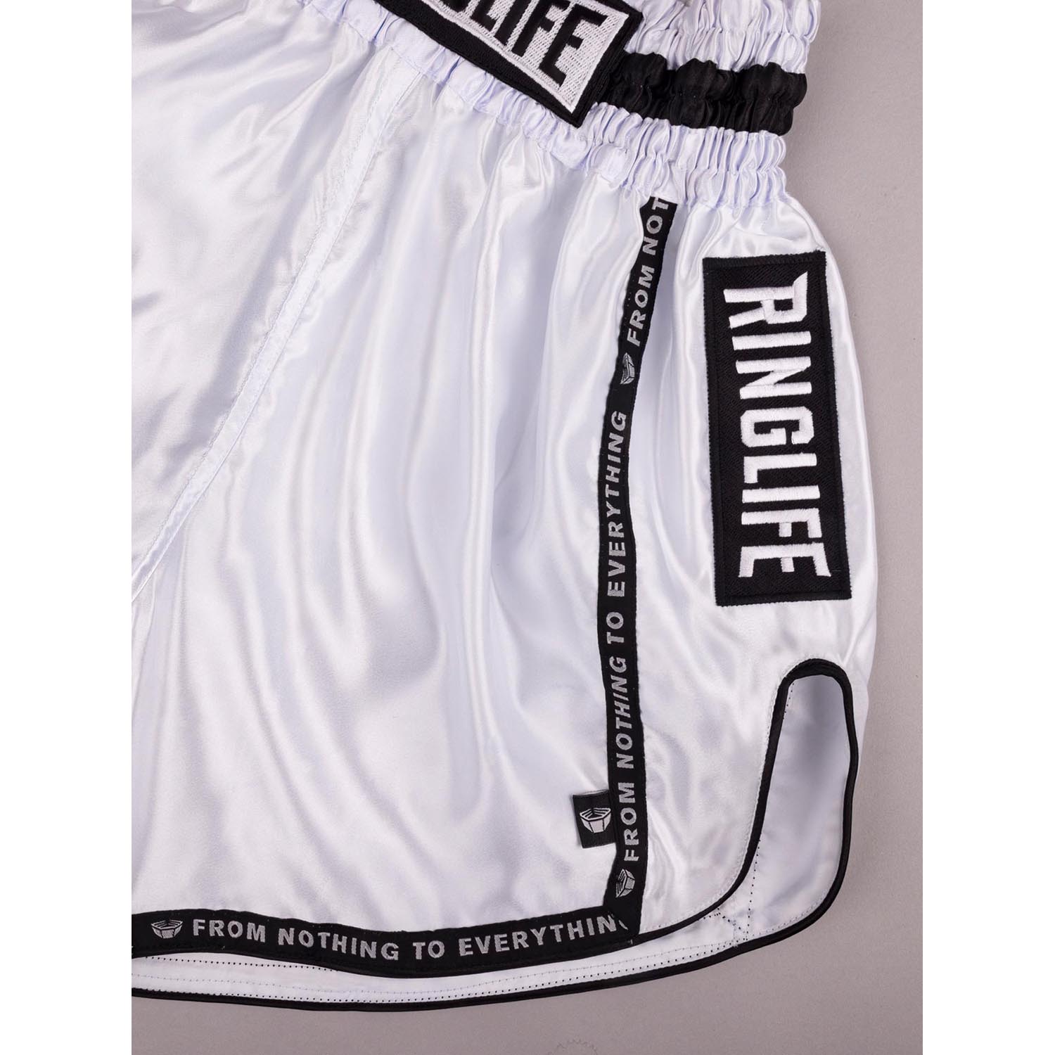 RINGLIFE Muay Thai Shorts, Label, white, L