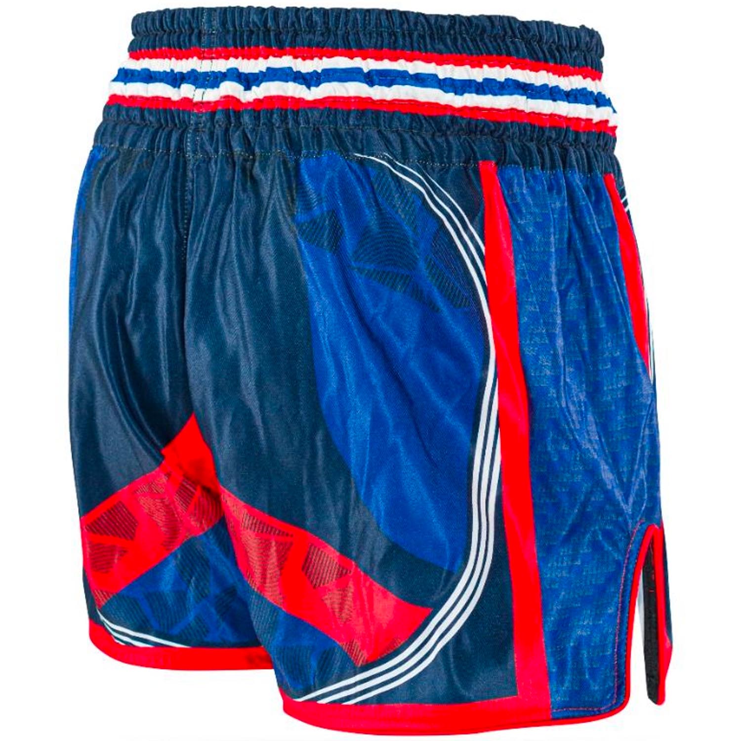 KING PRO Boxing Muay Thai Shorts, Flag 2, blue-red, XL