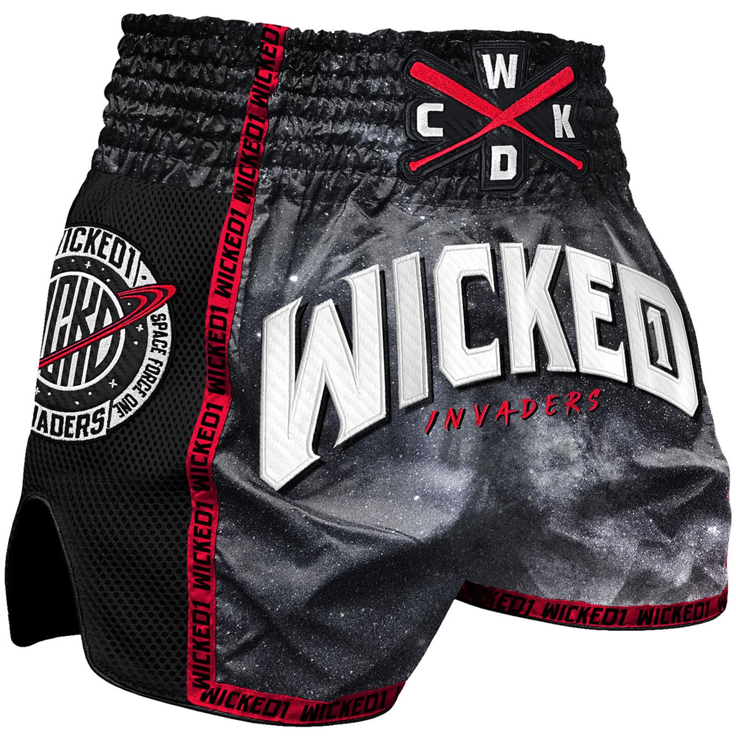 Wicked One Muay Thai Shorts, Invaders, black-red