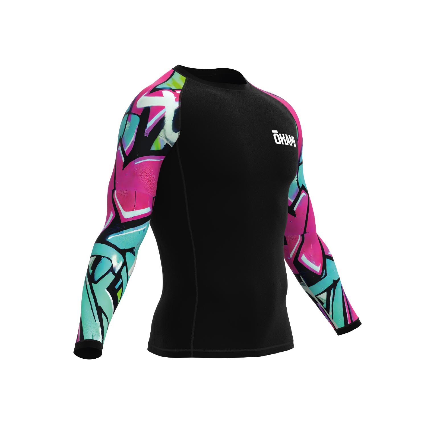 OKAMI Rashguard, L/S, Urban Vibe, black-mint-pink, XXL