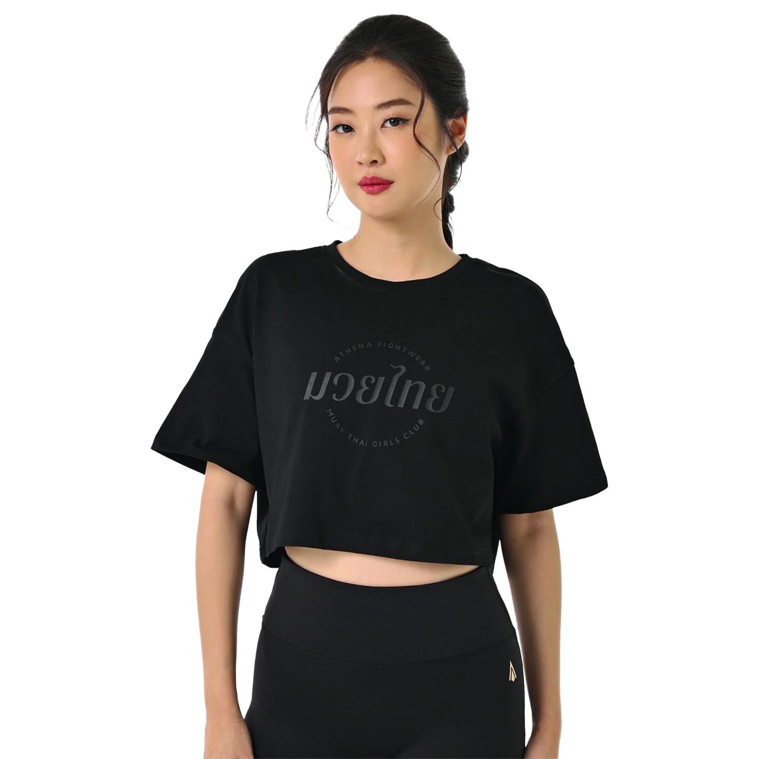ATHENA T-Shirt, Women, Cropped Oversized, Muay Thai Girls Club, black, S