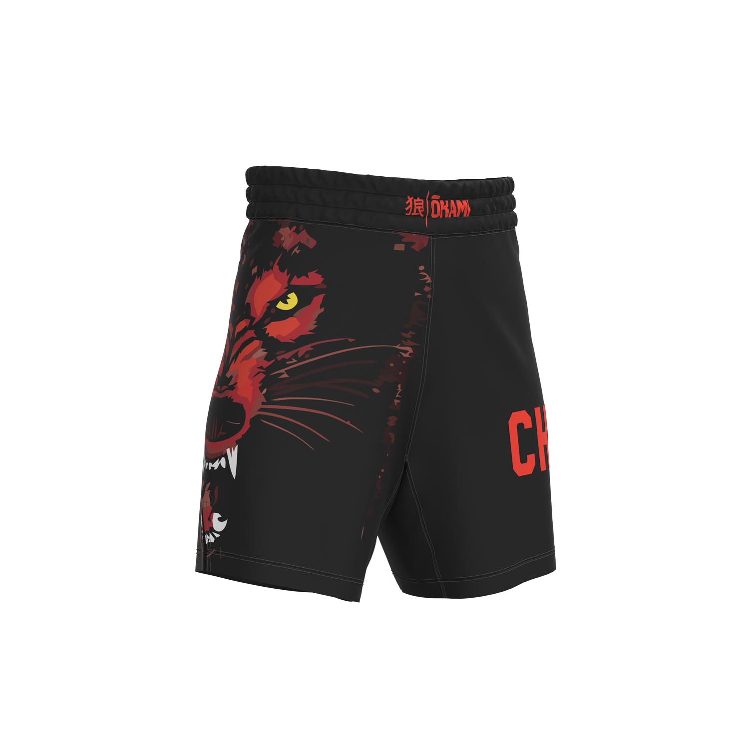 OKAMI MMA Fight Shorts, Kids, Wolfpack, black-red, XL