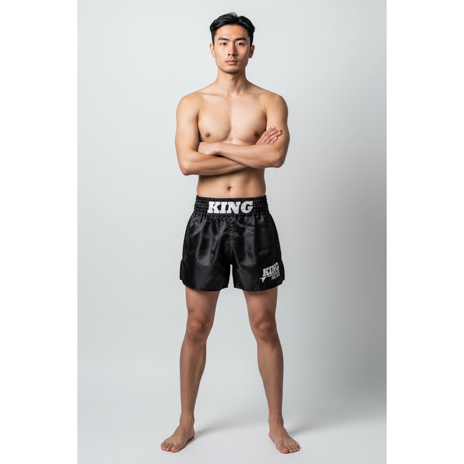 KING PRO BOXING Muay Thai Shorts, Revo 1, black-white, XXL