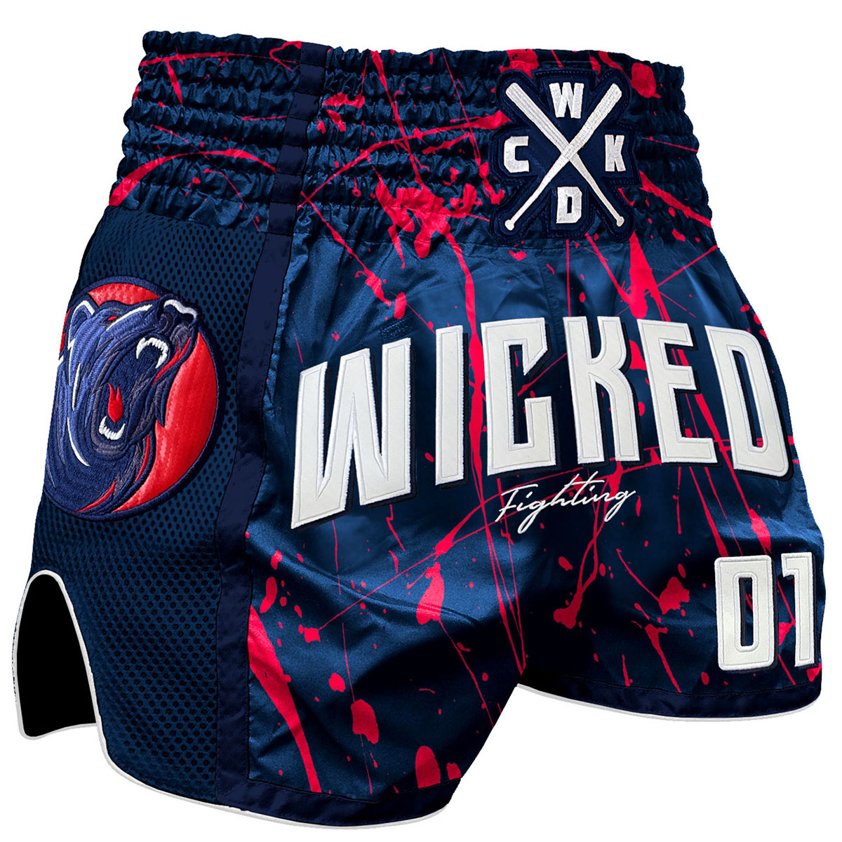 Wicked One Muay Thai Shorts, Bad Bear, navy-red, M