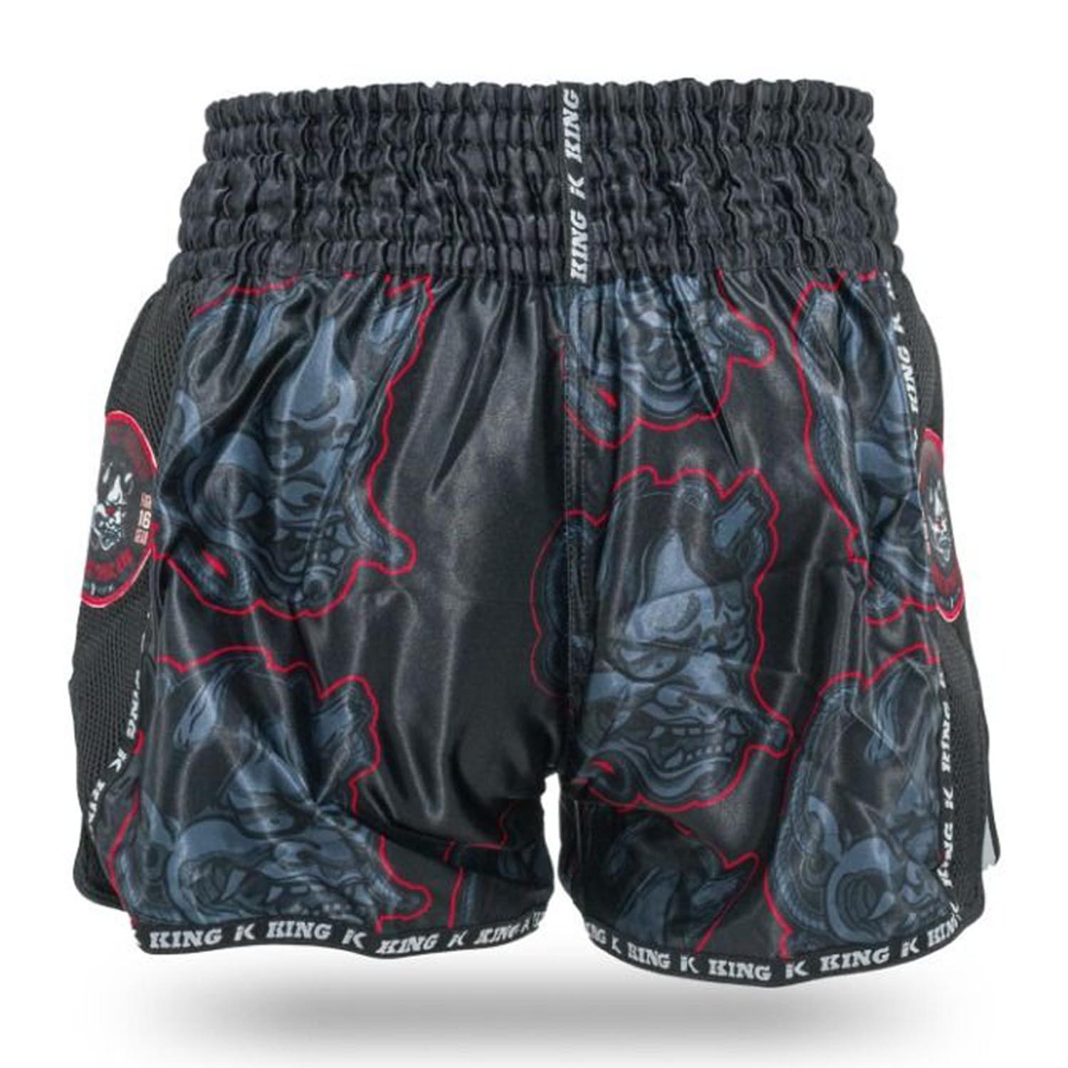 KING PRO BOXING Muay Thai Shorts, Demon 1, black-grey-red, XXL