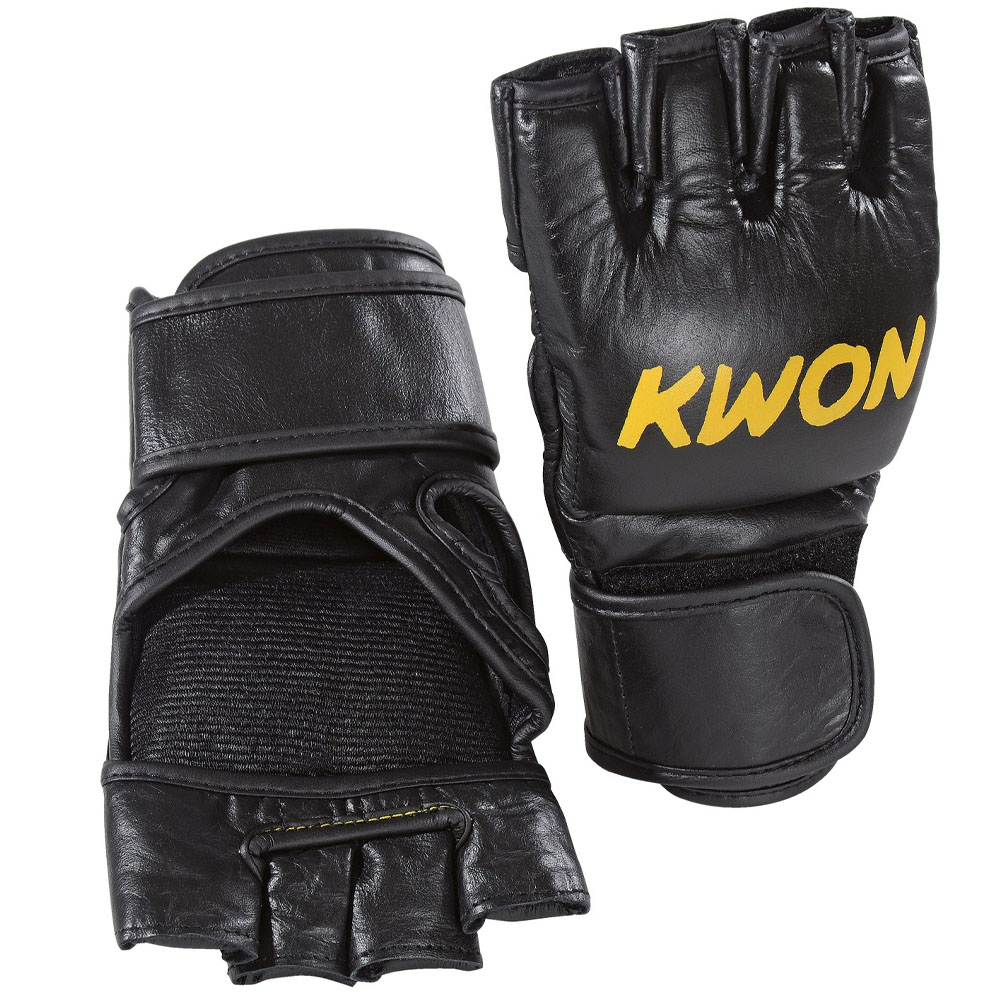 KWON MMA Handschuhe, Leder, schwarz-gelb
