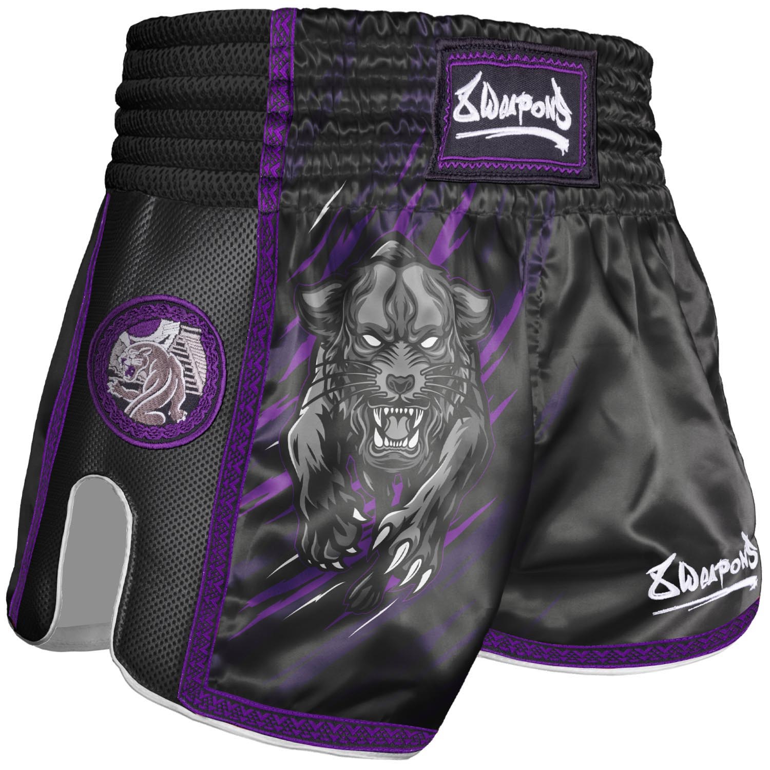 8 WEAPONS Muay Thai Shorts, Kids, Beastial Panther, black-purple, 6-8 Y