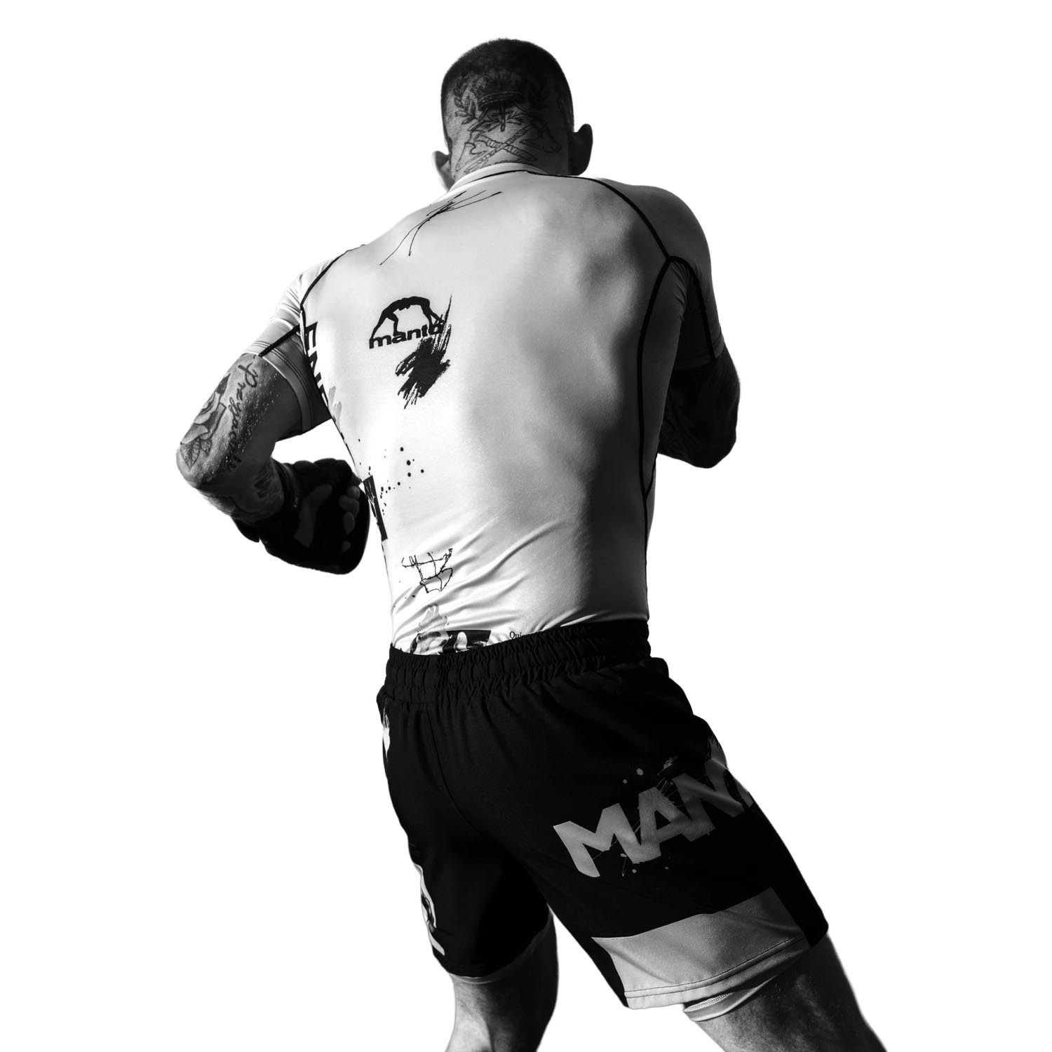 MANTO MMA Fight Shorts, Overcome, black-white, S