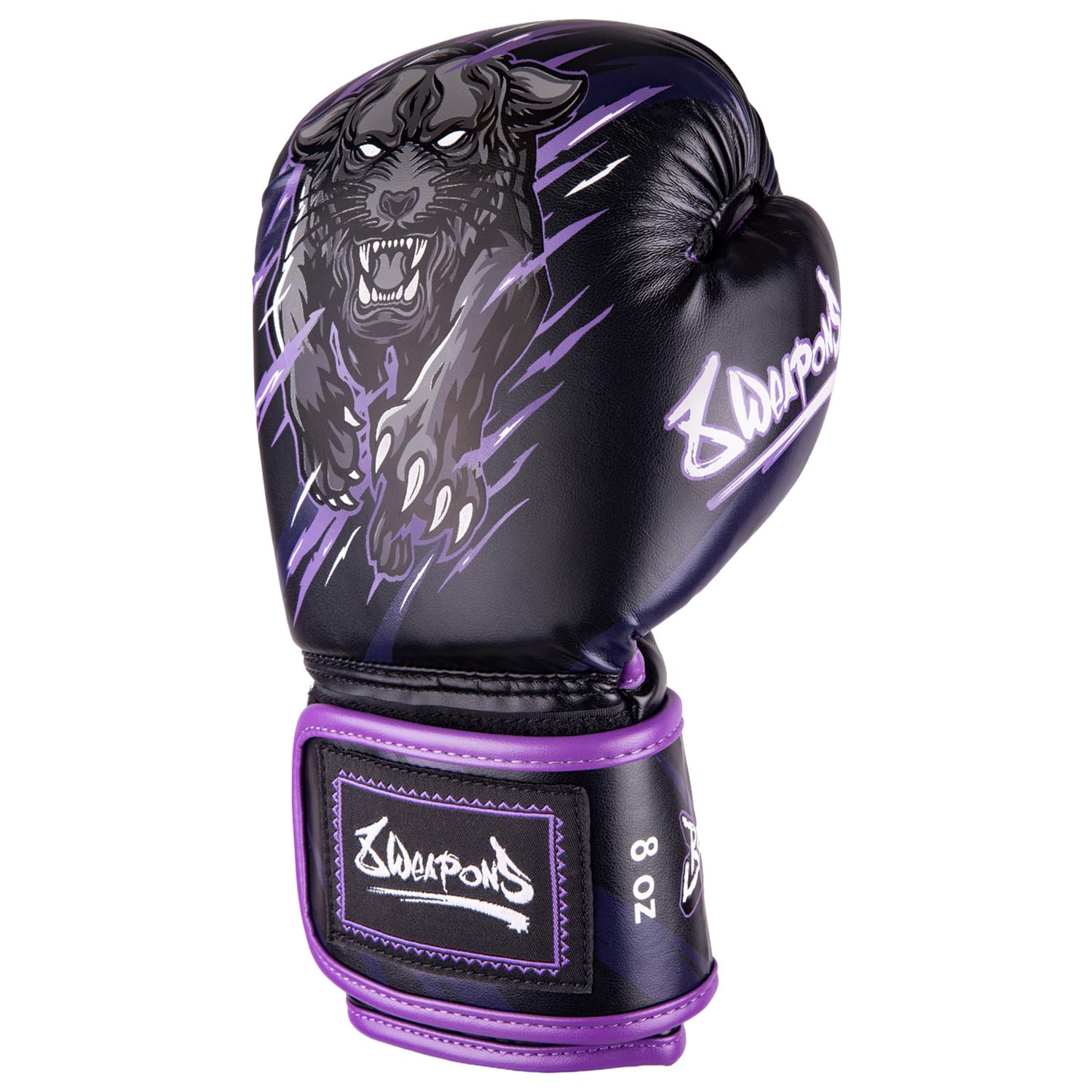 8 WEAPONS Boxing Gloves, Kids, Beastial Panther, black-purple, 8 Oz