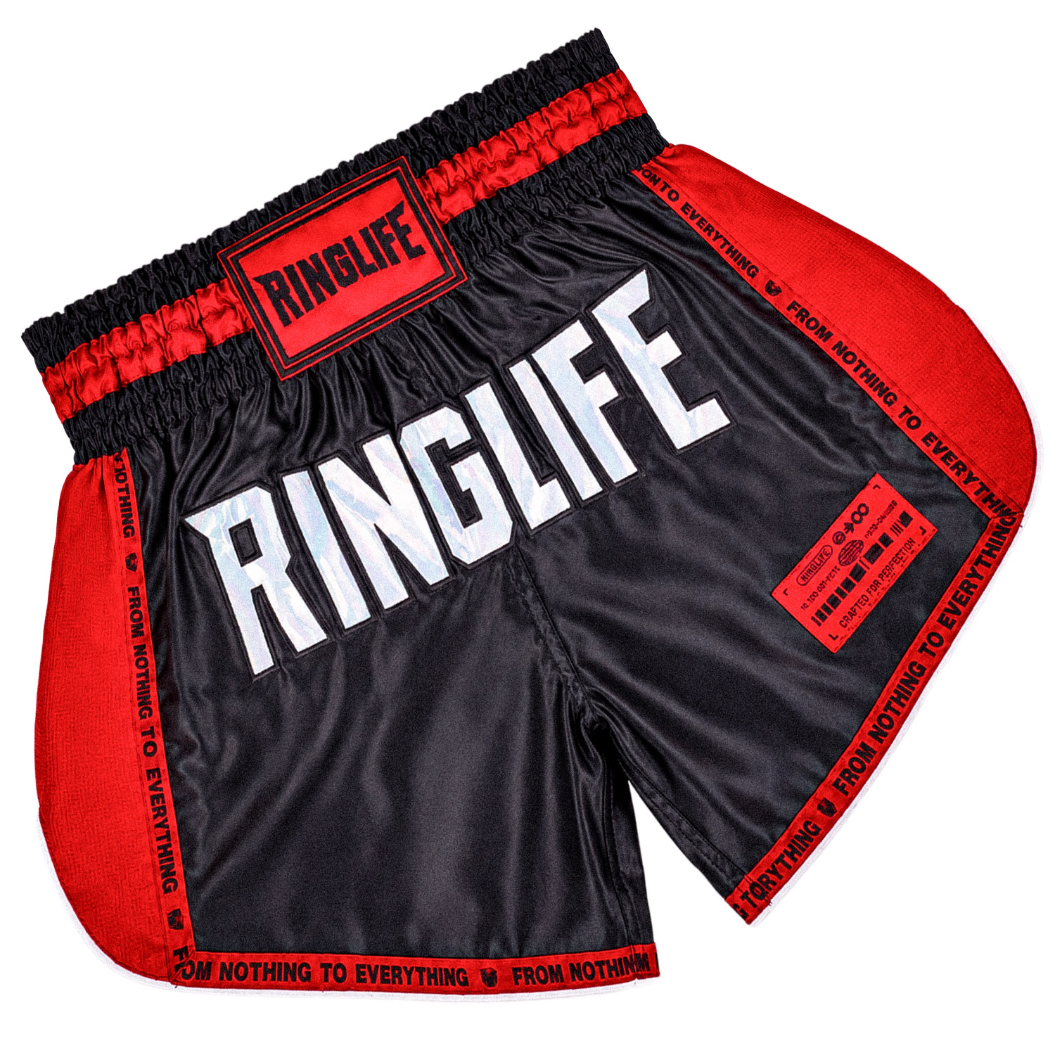 RINGLIFE Muay Thai Shorts, Vanguard, black-red, S