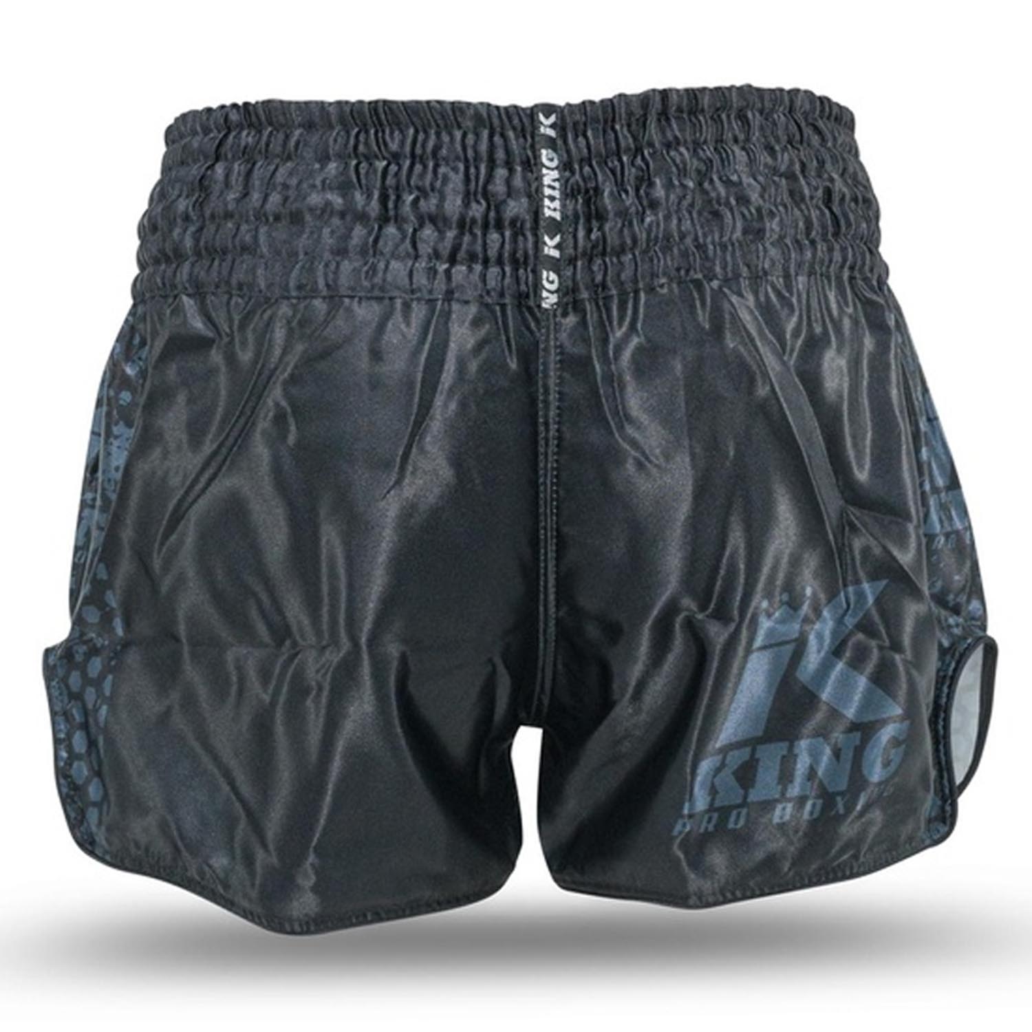 KING PRO BOXING Muay Thai Shorts, Kids, Hexagon 1, black-grey, XS