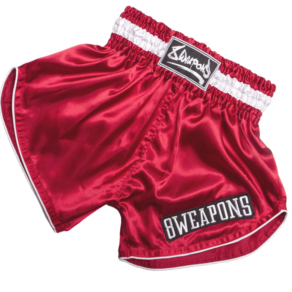 8 WEAPONS Muay Thai Shorts, Retro, rot-weiß