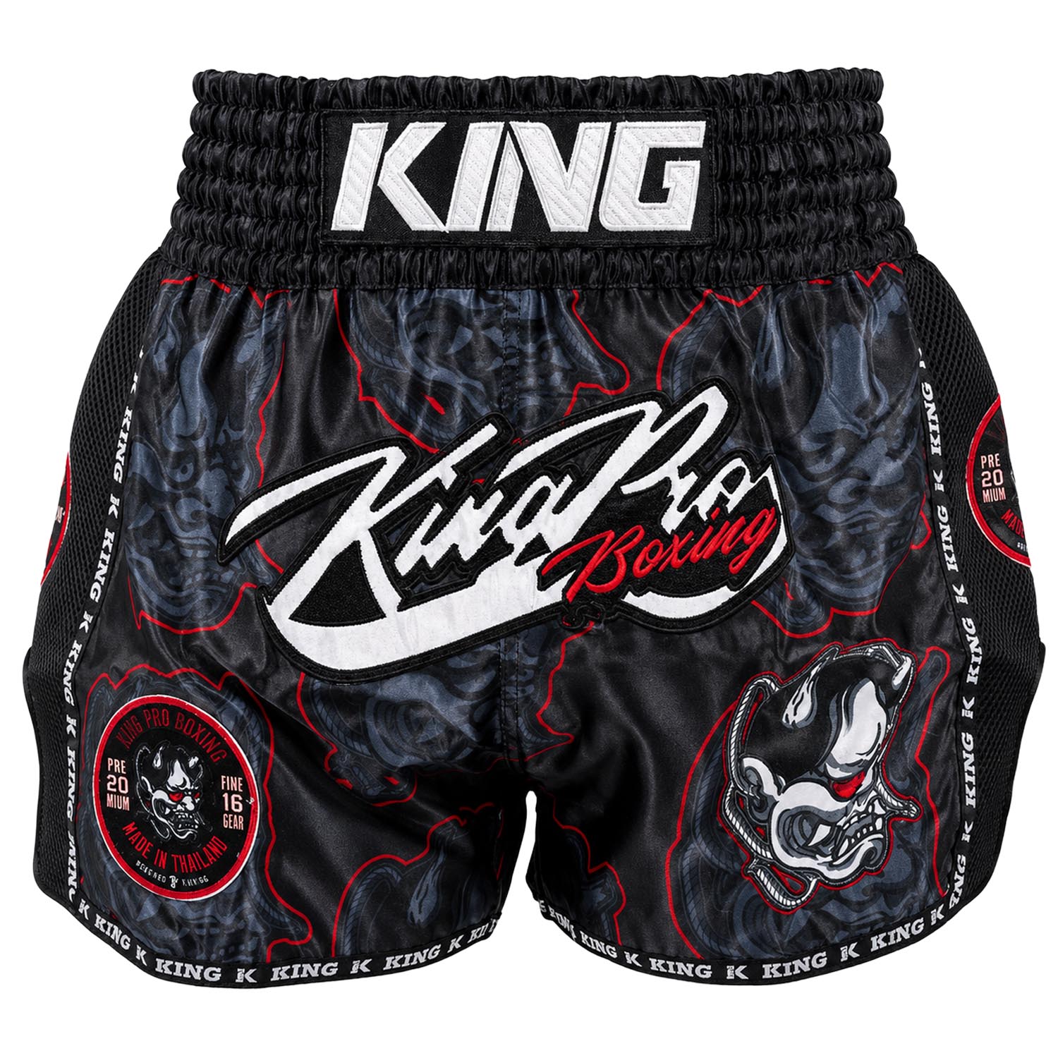 KING PRO BOXING Muay Thai Shorts, Demon 1, black-grey-red