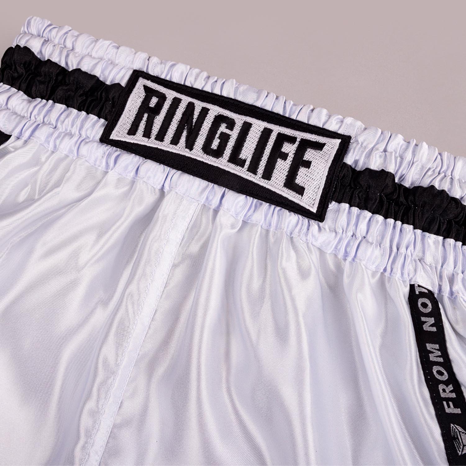 RINGLIFE Muay Thai Shorts, Label, white, L
