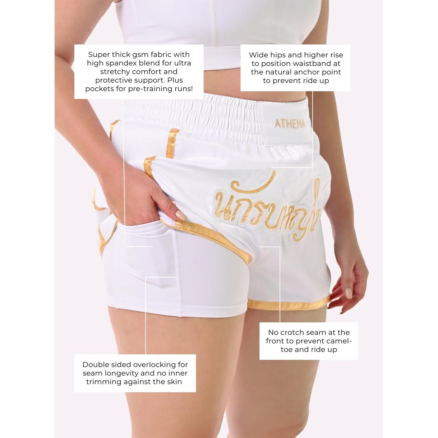 ATHENA Muay Thai Shorts, Woman, Artemisia, white-gold, XS