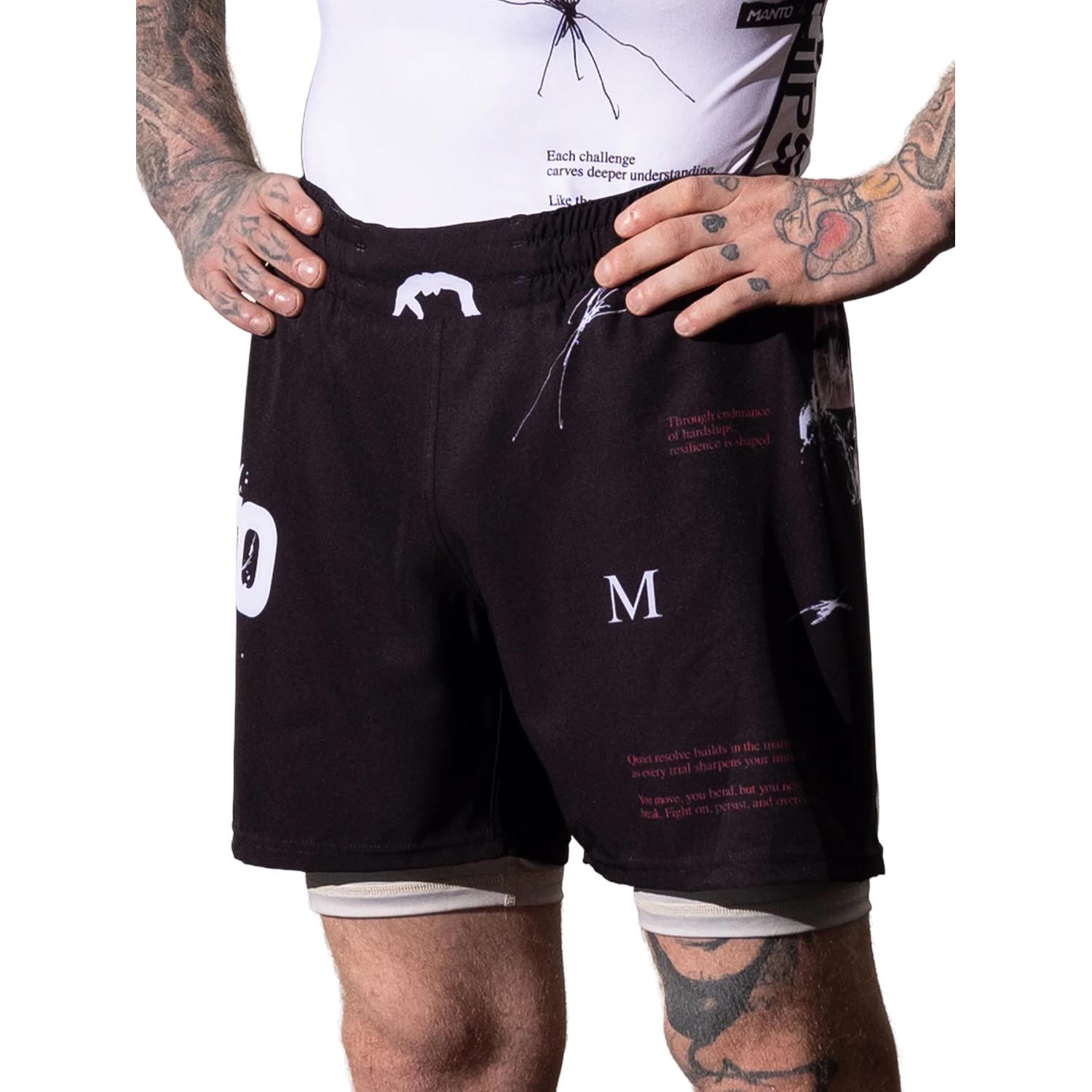 MANTO MMA Fight Shorts, Overcome, black-white, S