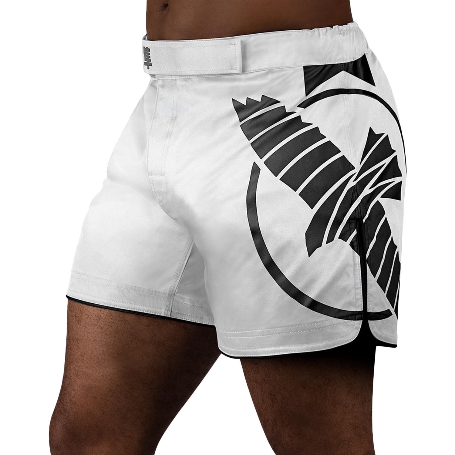 Hayabusa MMA Fight Shorts, Icon, Mid Length, weiß-schwarz