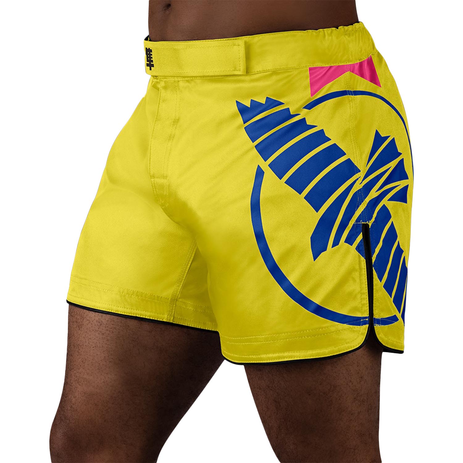 Hayabusa MMA Fight Shorts, Icon, Mid Length, gelb-blau