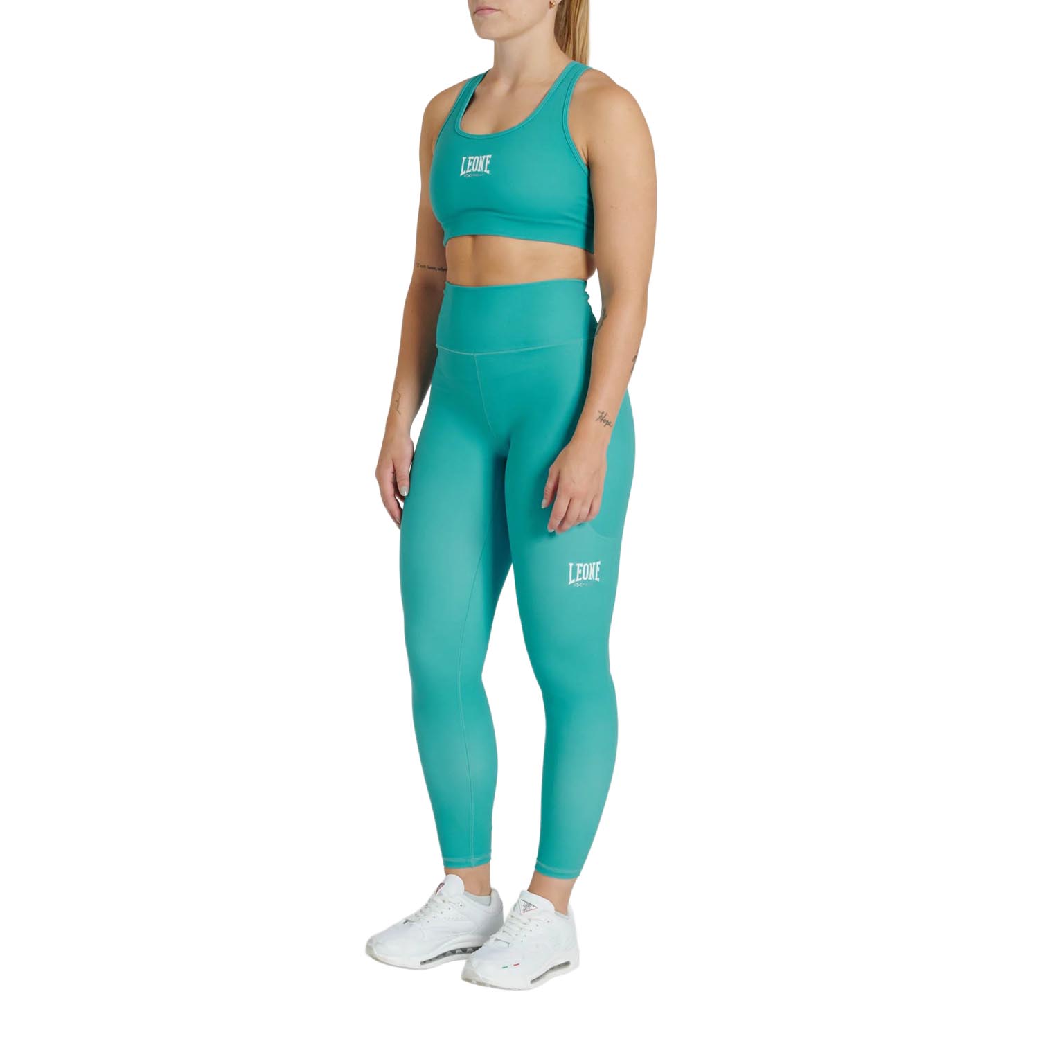 LEONE Sports Bra, Women, Logo, turquoise-white, M