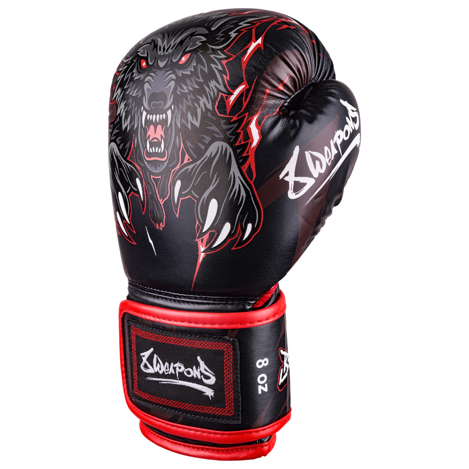 8 WEAPONS Boxing Gloves, Kids, Beastial Wolf, black-red, 4 Oz