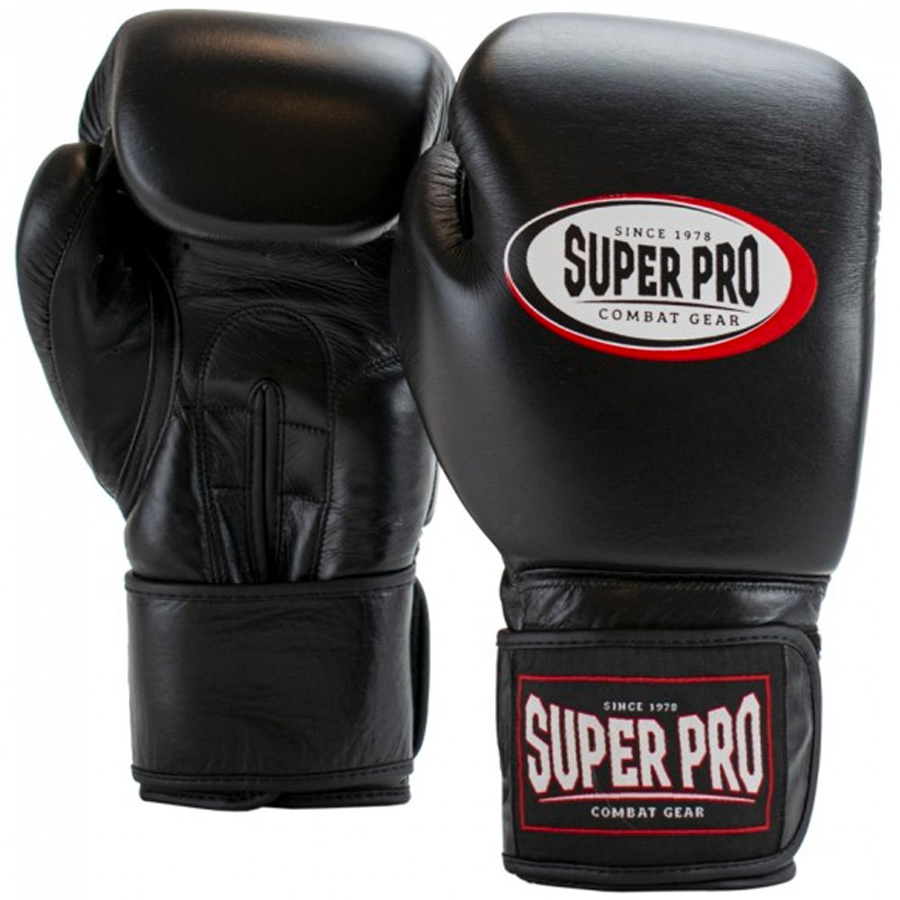 Super Pro Boxhandschuhe, Thai Pro, Leder, schwarz, 12 Oz