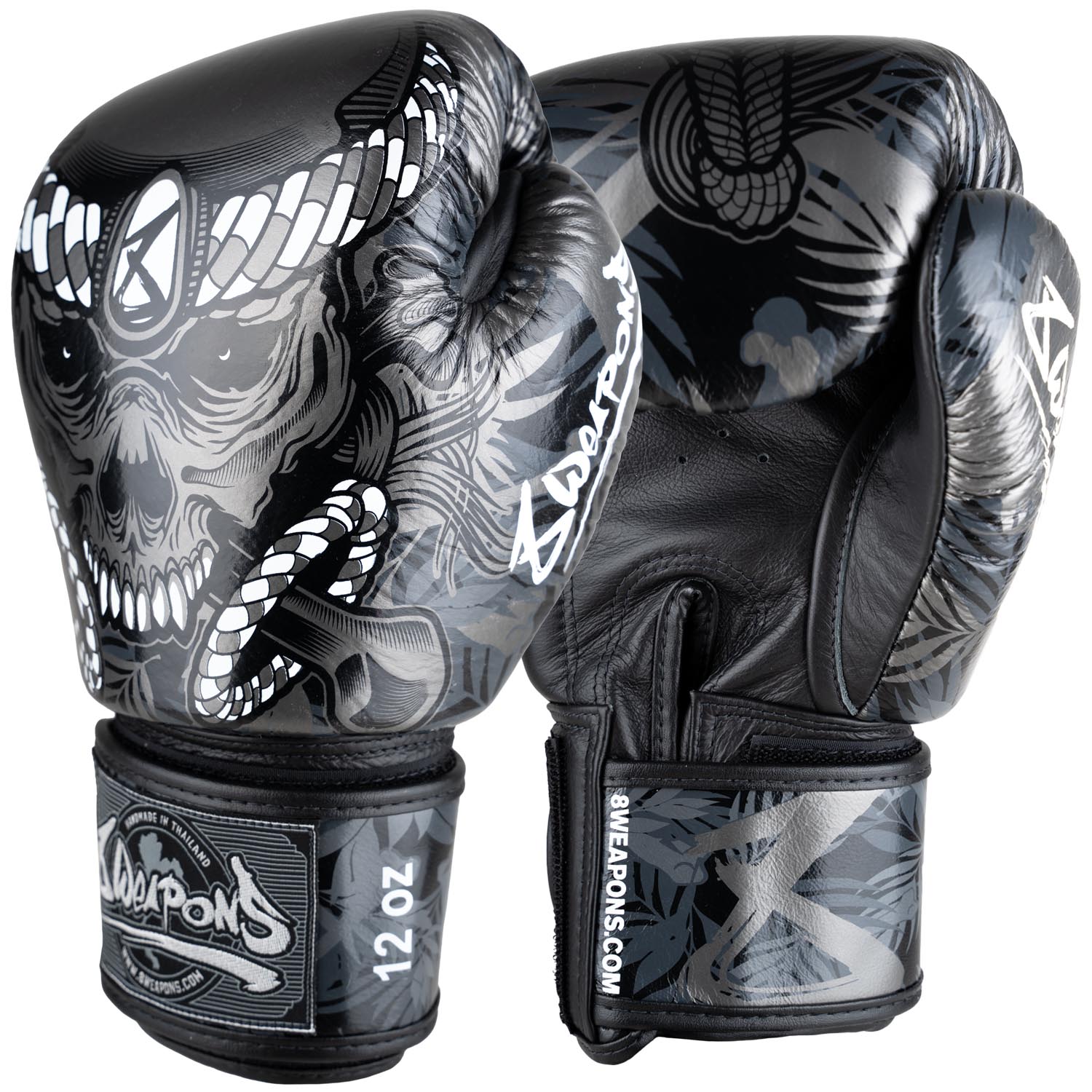 8 WEAPONS Boxing Gloves, Bone Island, black, 12 Oz