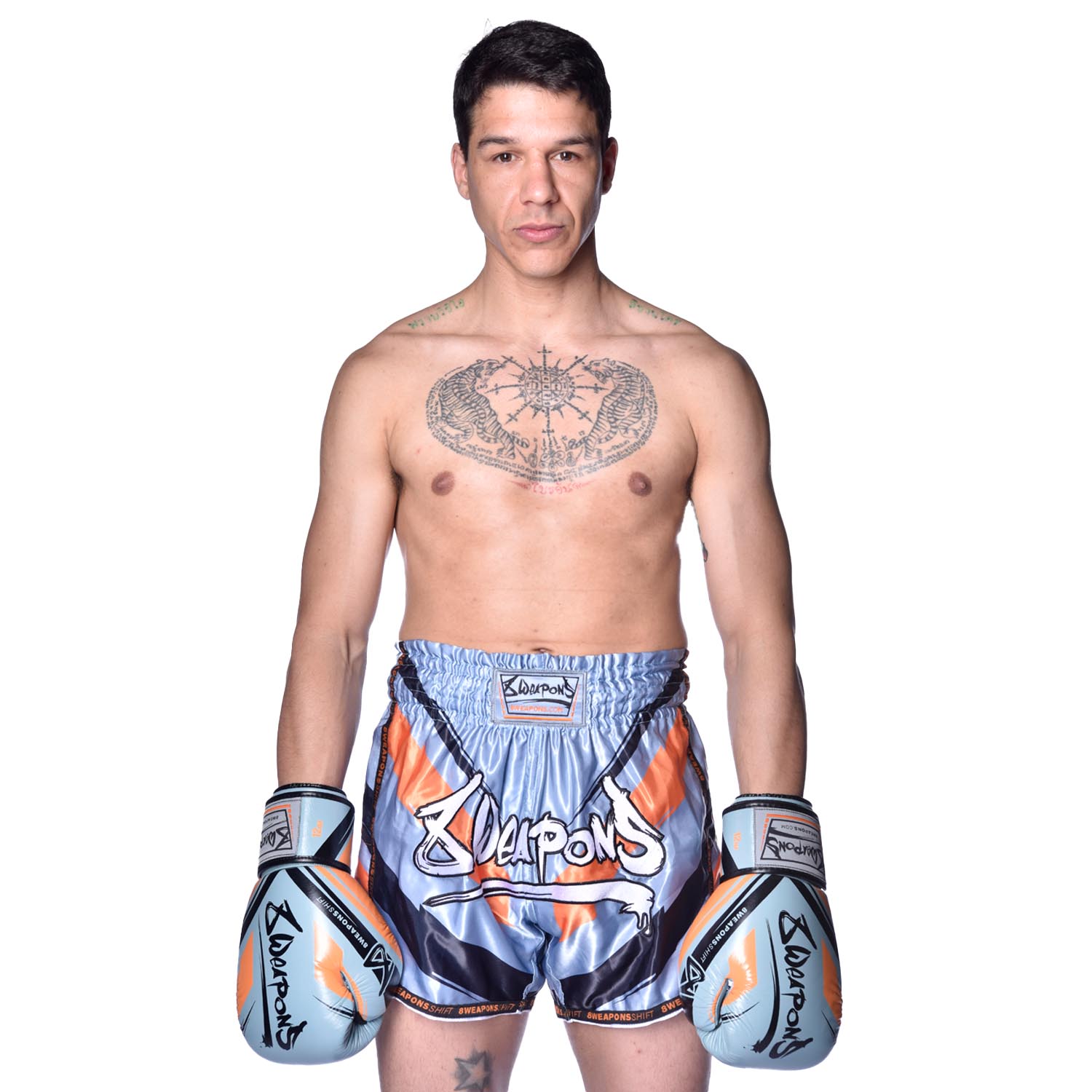 8 WEAPONS Muay Thai Shorts, Shift, ice-grey-orange, L