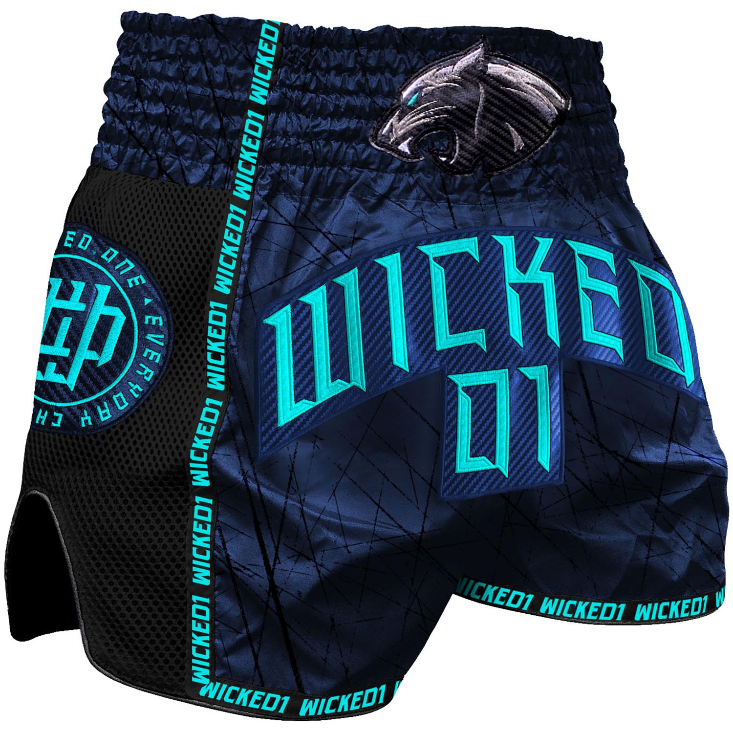 Wicked One Muay Thai Shorts, Panther, navy-türkis