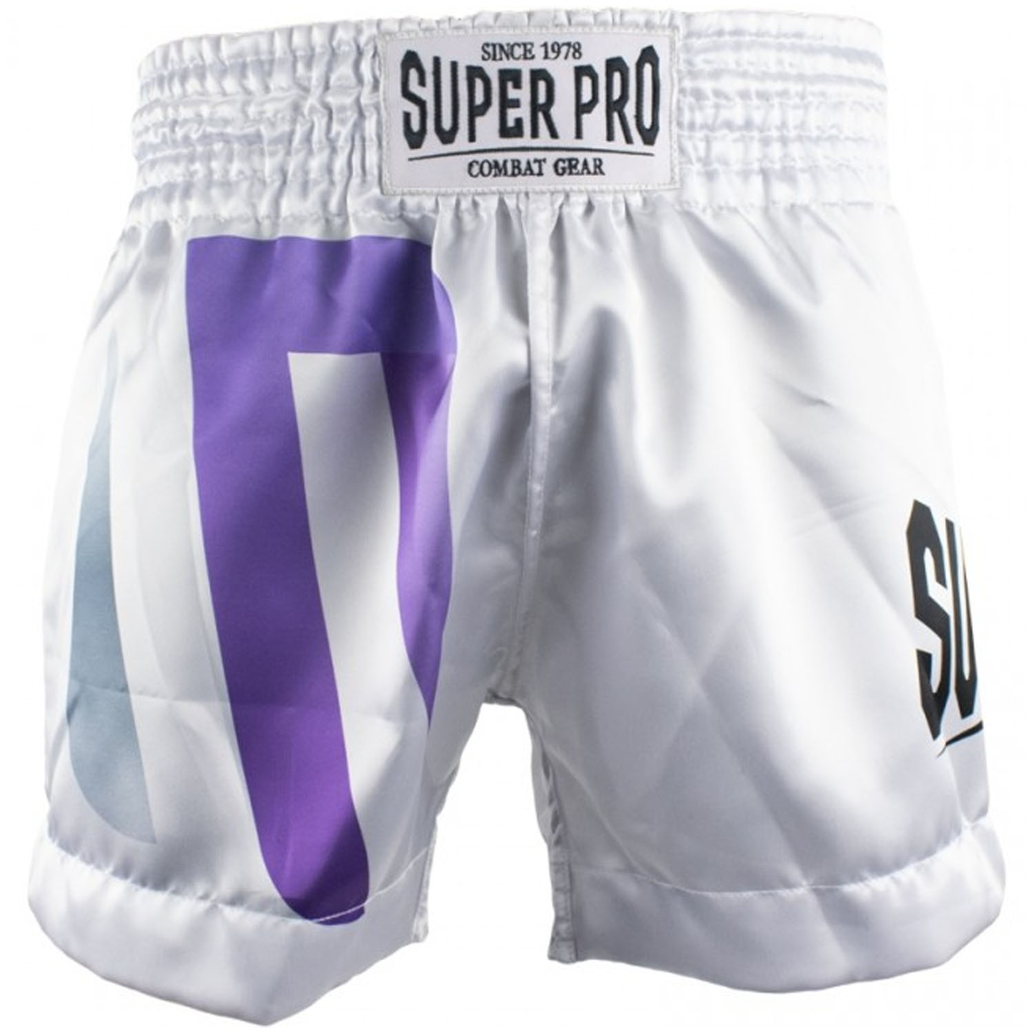 Super Pro Muay Thai Shorts, No Mercy, weiß, S