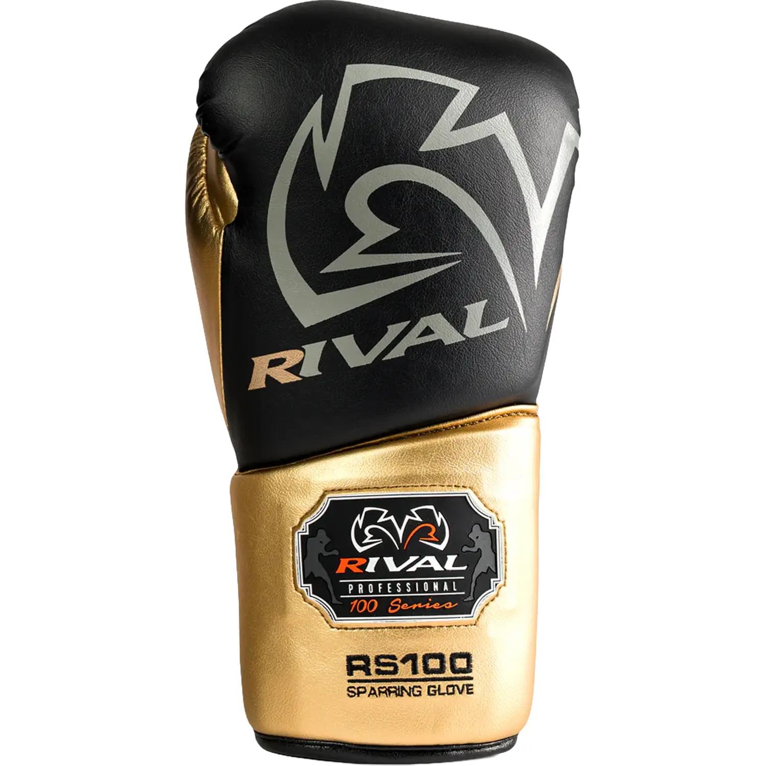 Rival Boxing Gloves, RS100, Professional, black-gold, 16 Oz