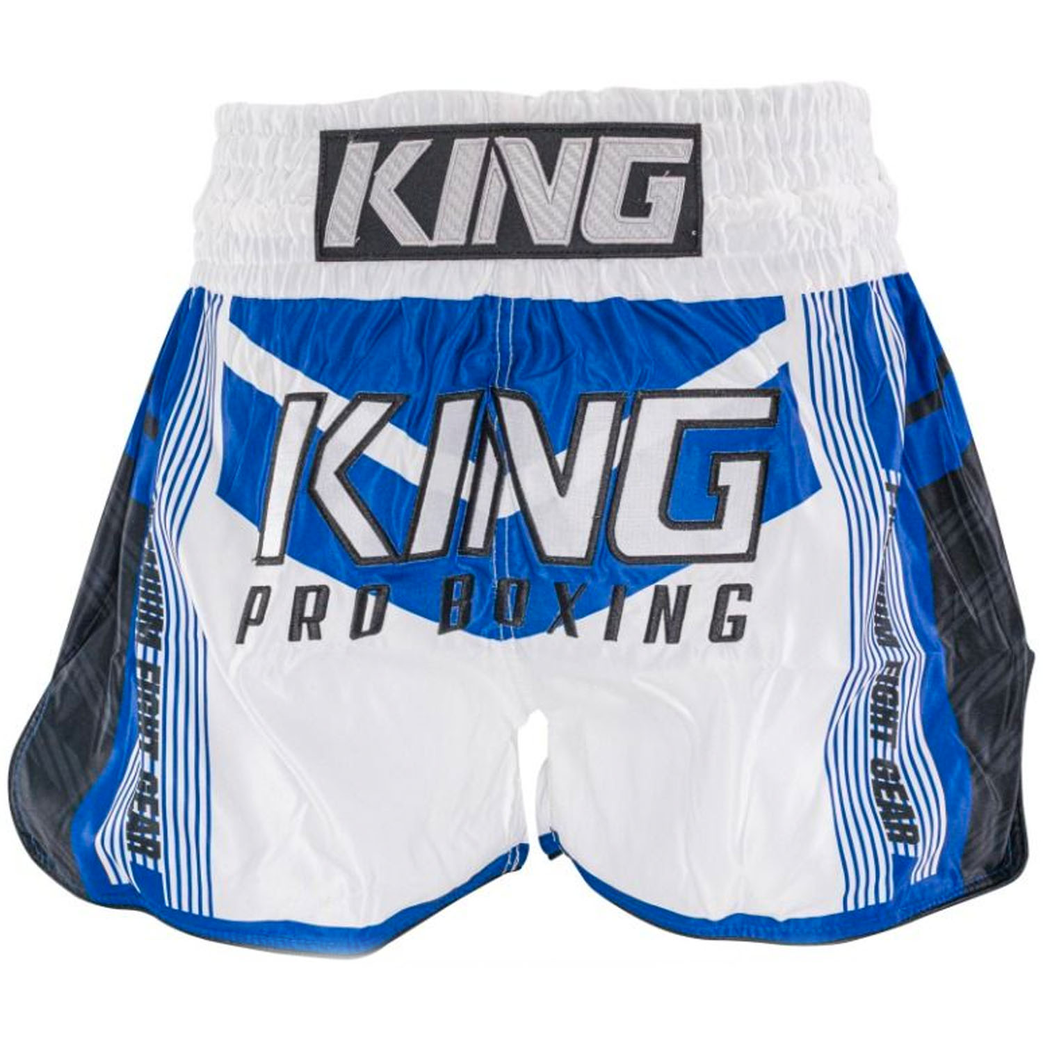 KING PRO Boxing Muay Thai Shorts, Endurance 8, white-blue, L