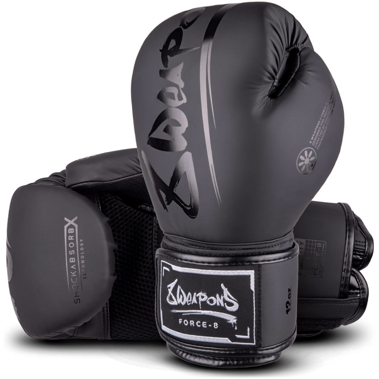 8 WEAPONS Boxing Gloves, Force 8, black-black, 16 Oz