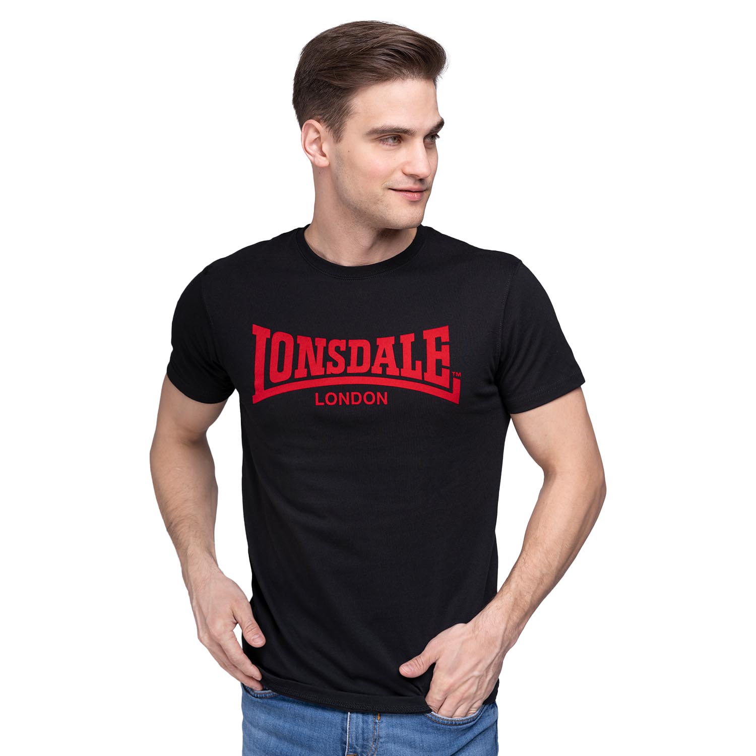 Lonsdale T-Shirt, LL008 One Tone, black-red, XXXL