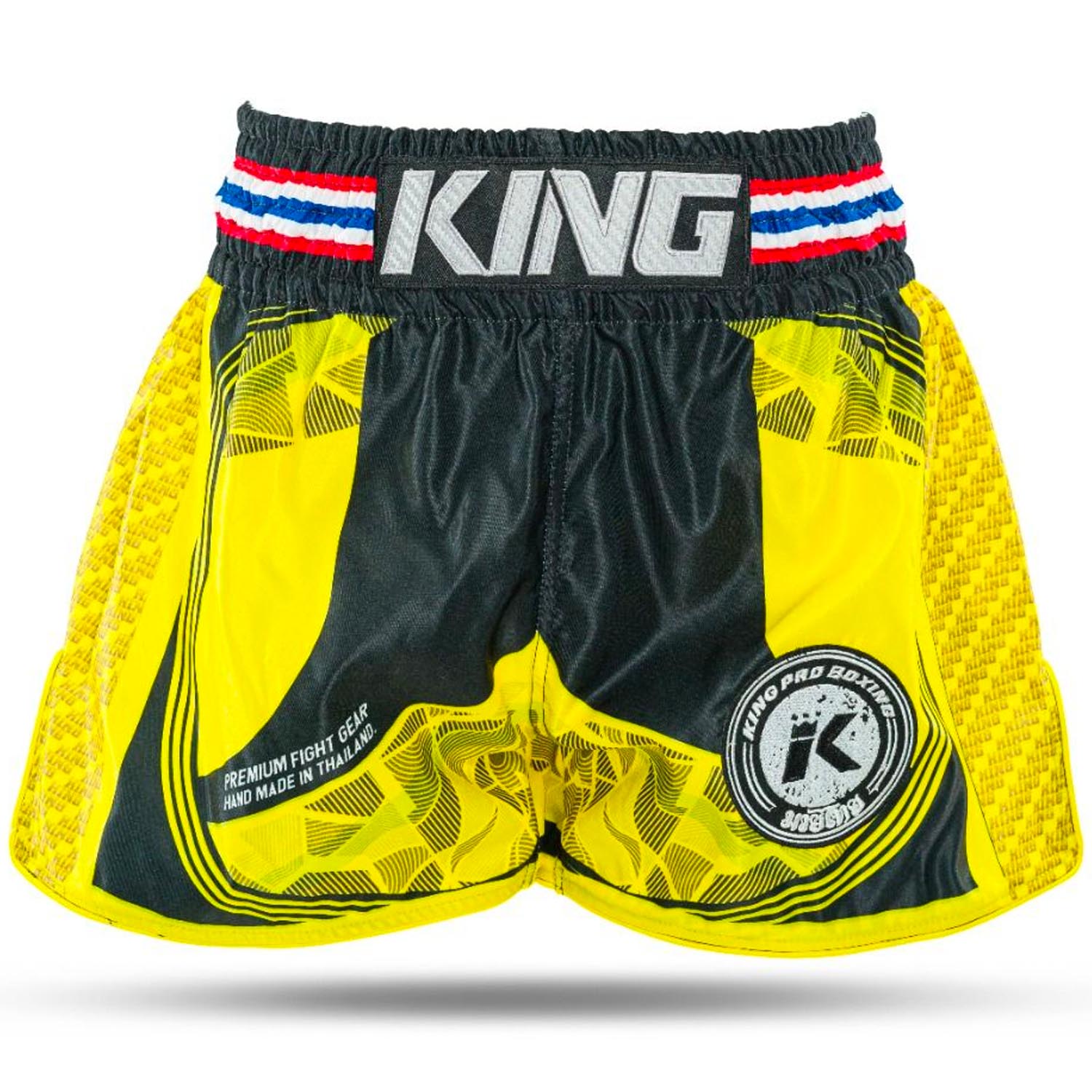KING PRO Boxing Muay Thai Shorts, Flag 3, gelb-schwarz, XL