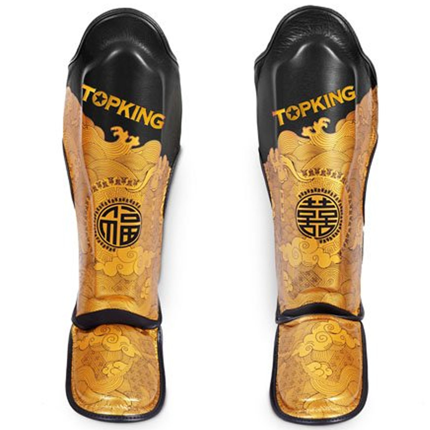 TOP KING BOXING Shin Guards, Happiness Chinese, black