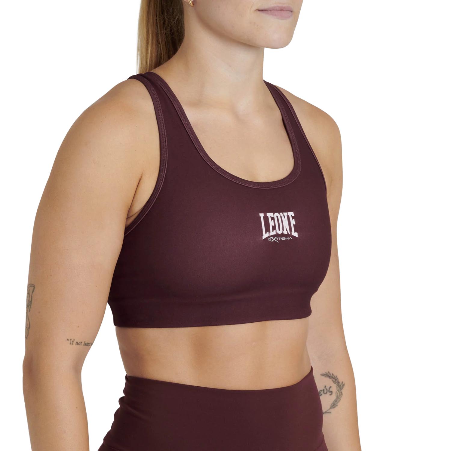 LEONE Sports Bra, Women, Logo, wine red-white, XS