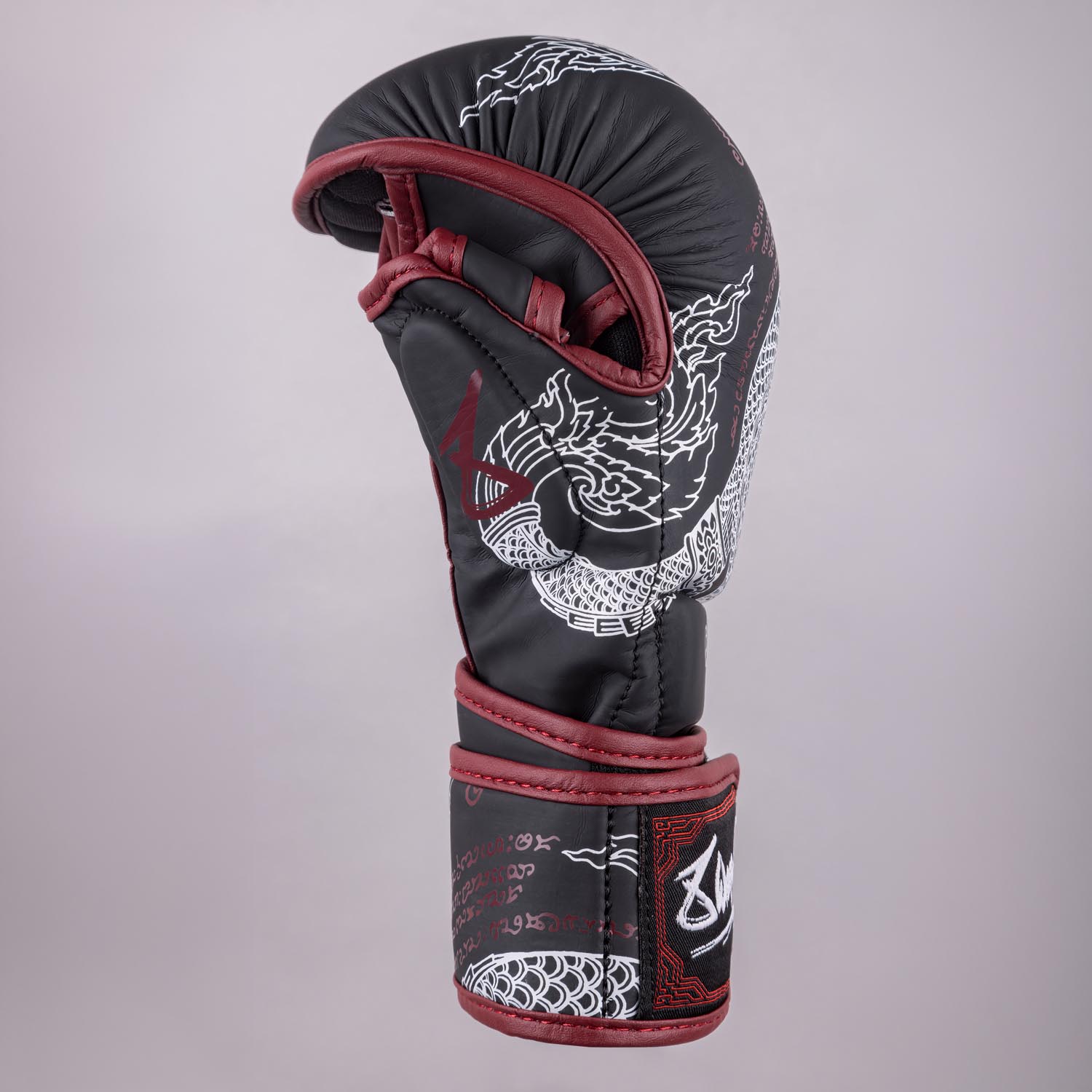 8 WEAPONS MMA Sparring Gloves, Sak Yant Naga, black-maroon, XL
