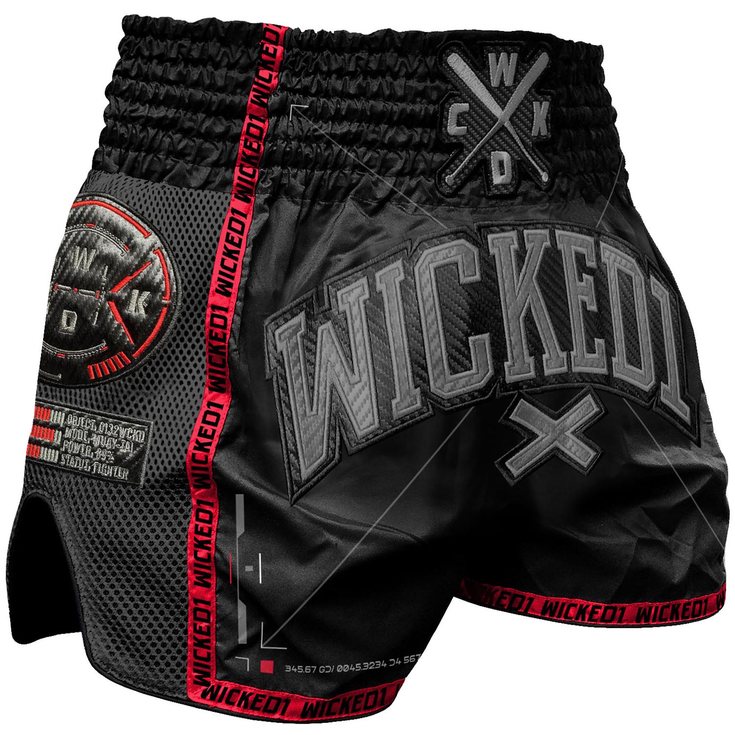 Wicked One Muay Thai Shorts, Technics, schwarz