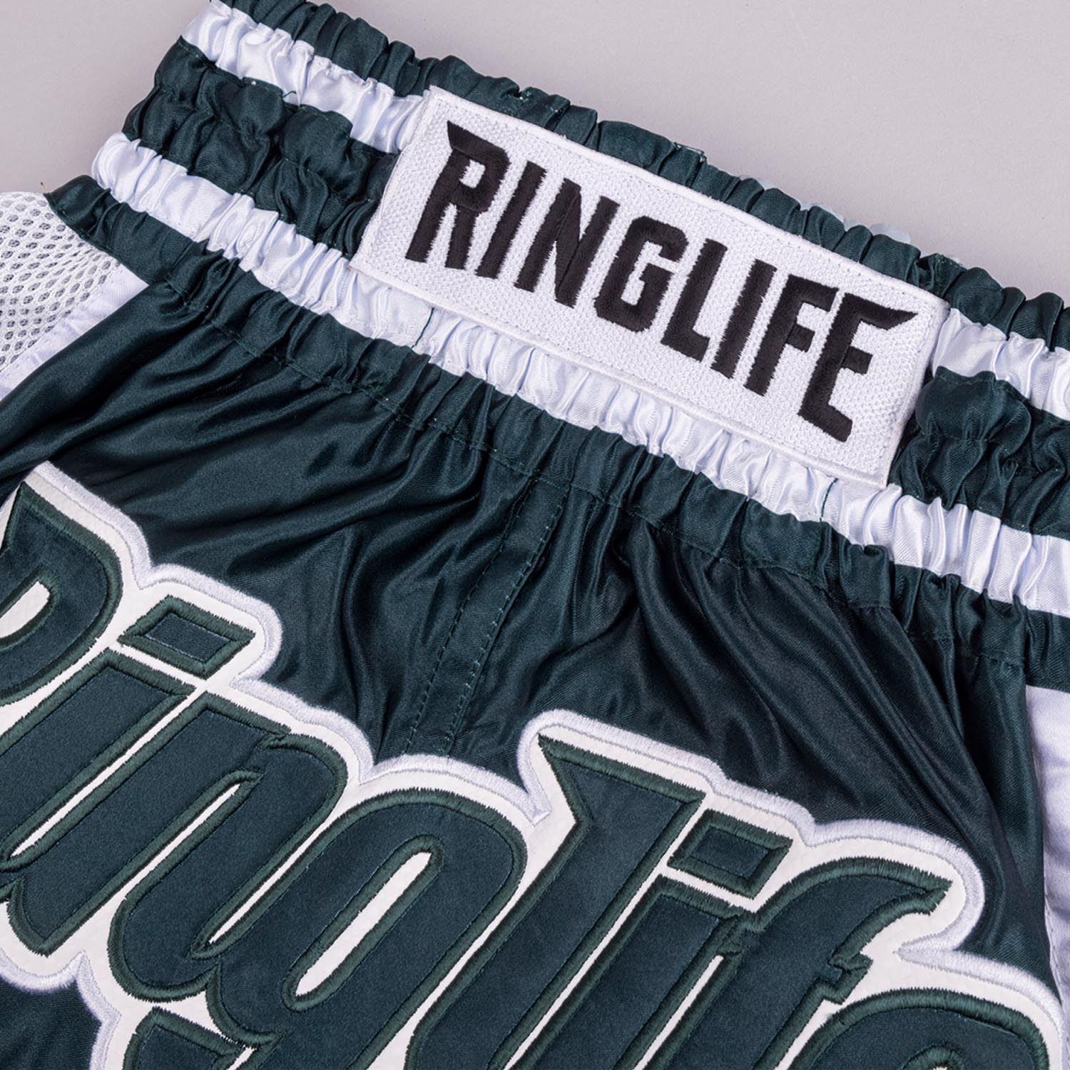 RINGLIFE Muay Thai Shorts, Represent, green-white, S