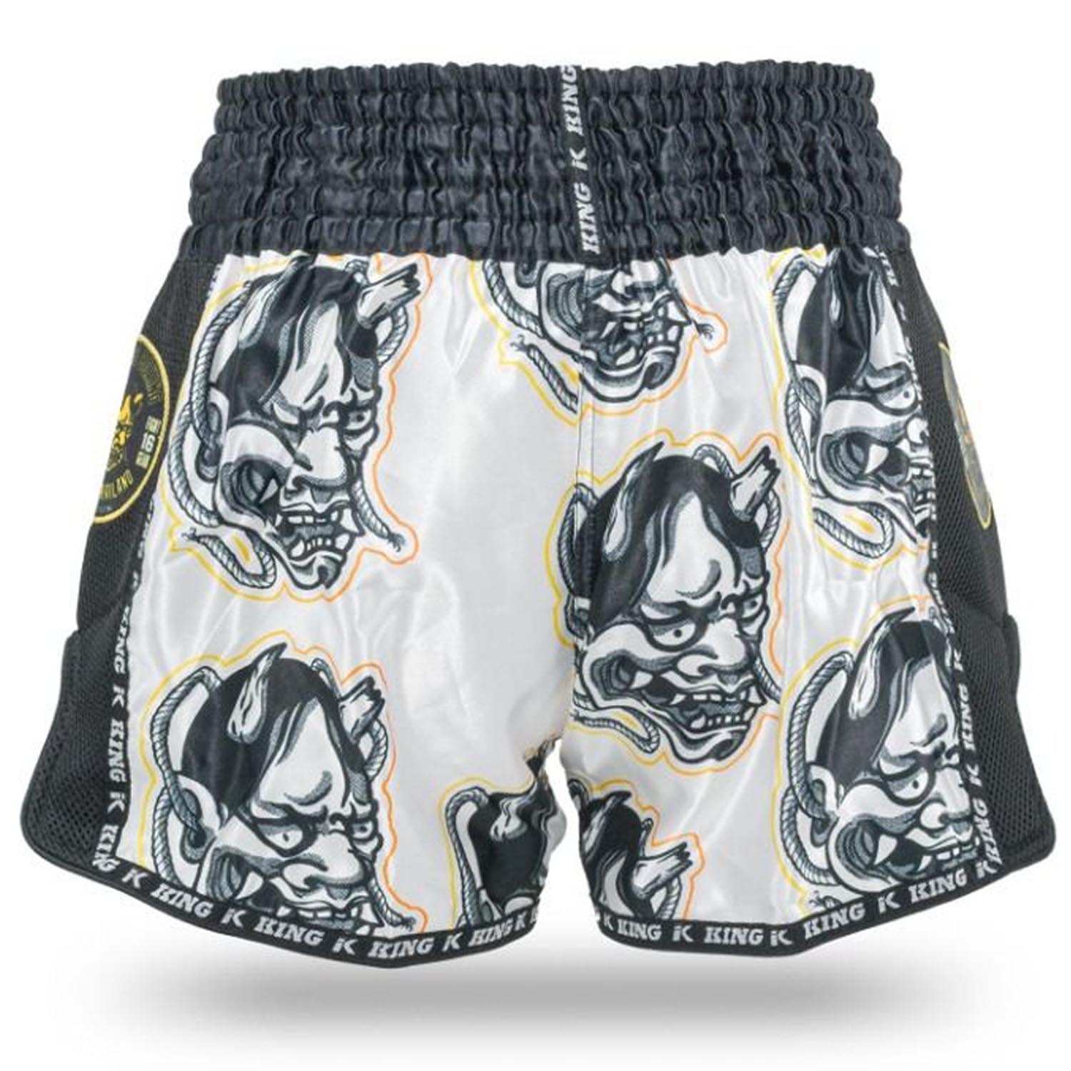KING PRO BOXING Muay Thai Shorts, Demon 2, white-black-yellow, XXL