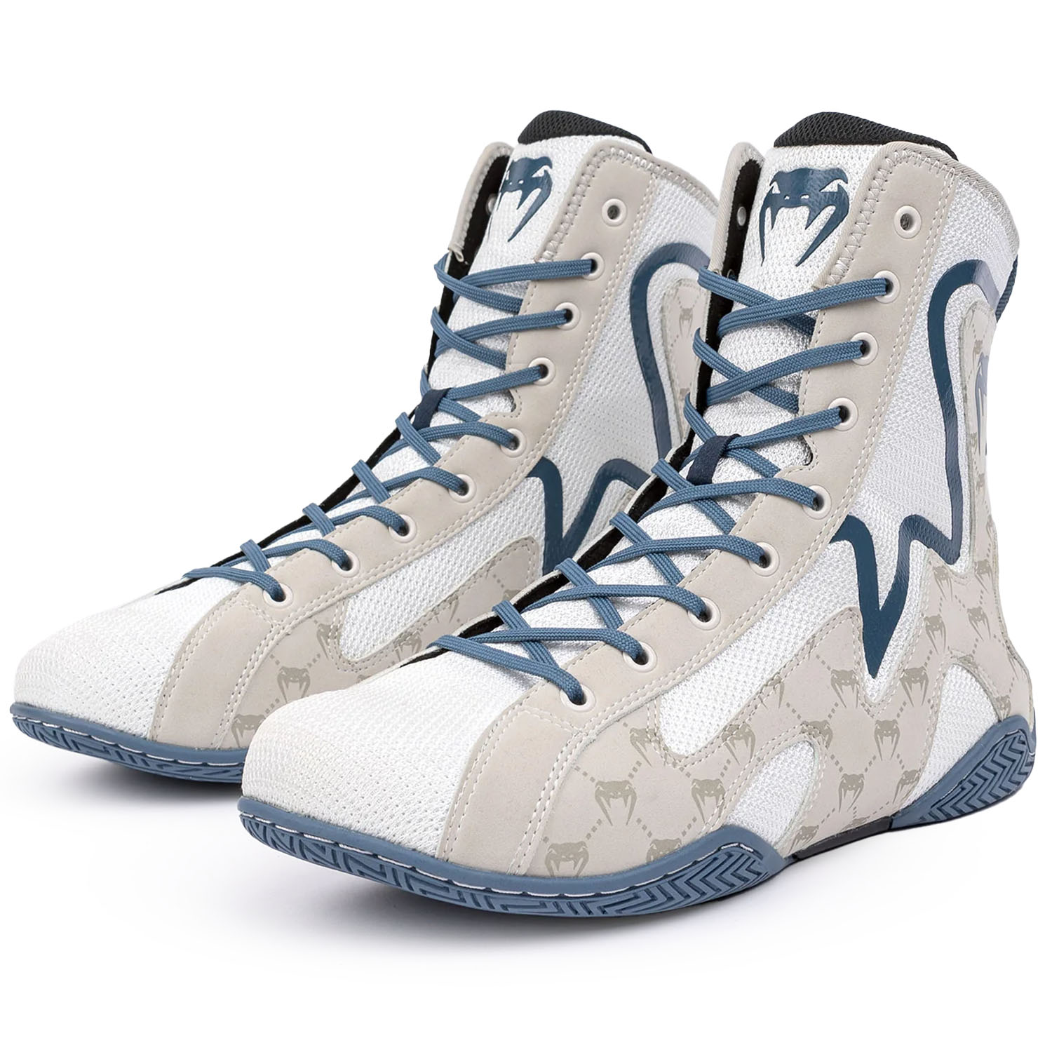 VENUM Boxing Shoes, Elite Monogram, white-blue