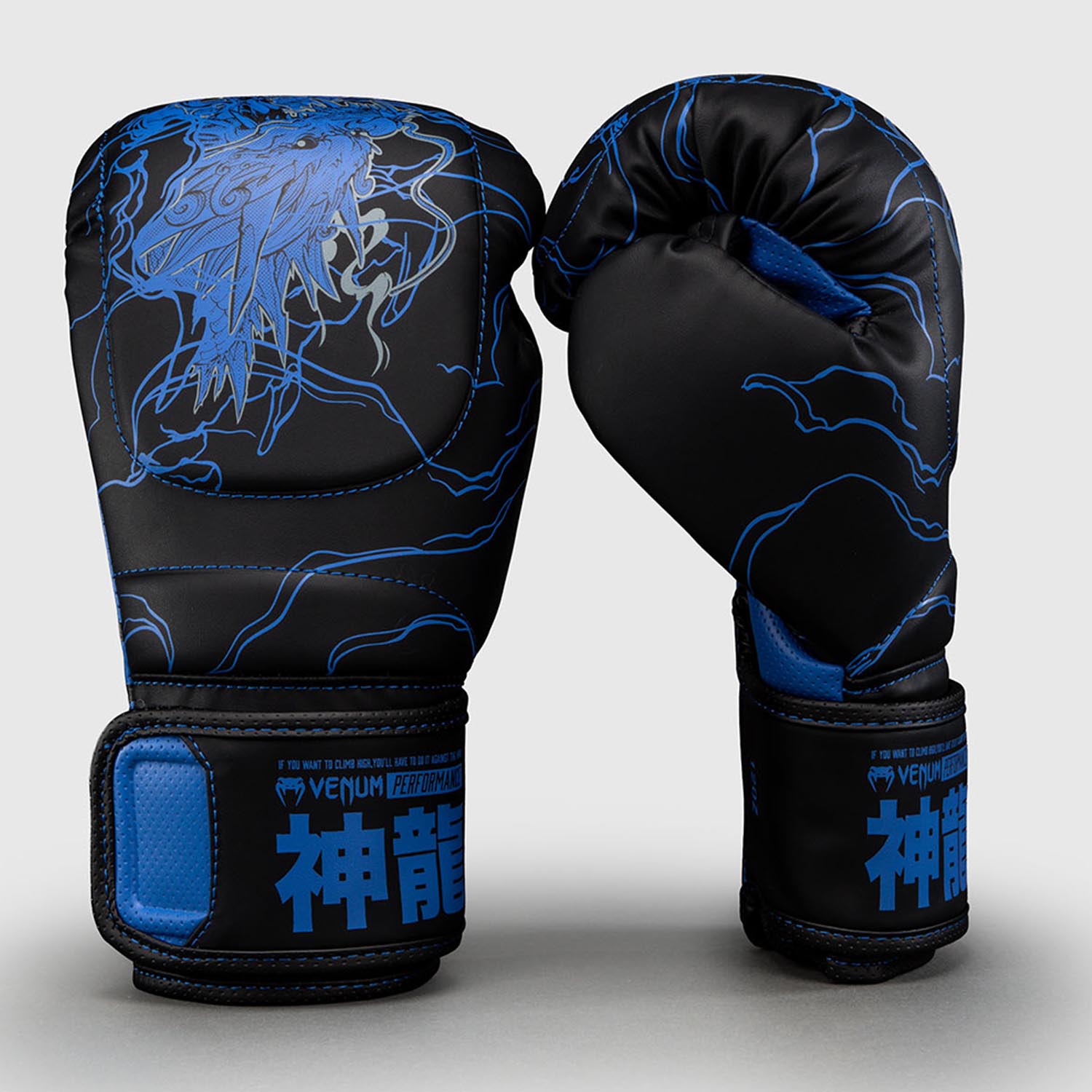 VENUM Boxing Gloves, Thunder Dragon, black-blue, 16 Oz