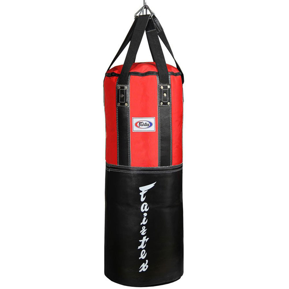 Fairtex Heavy Bag, Leather, HB3, unfilled, black-red