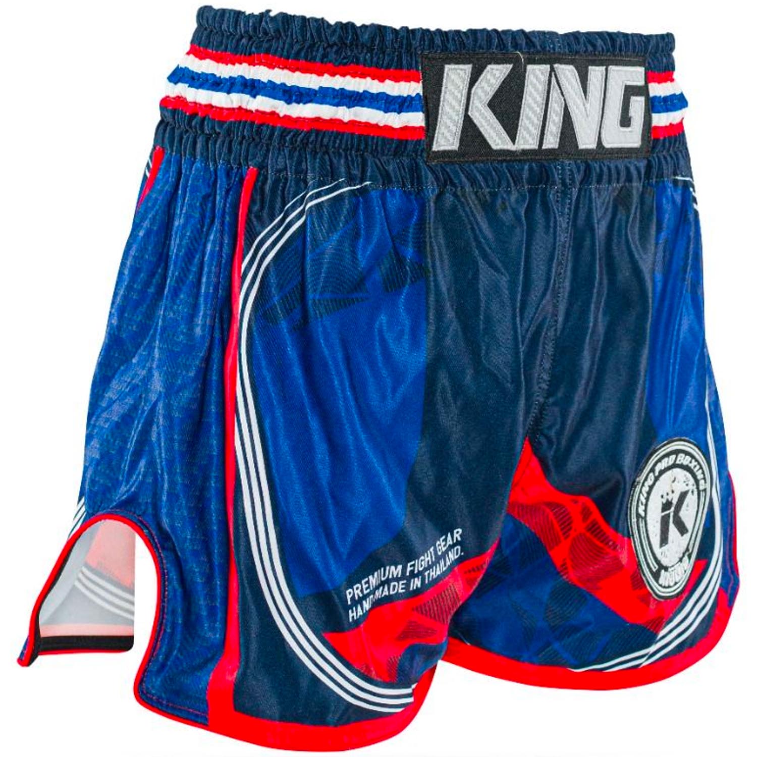 KING PRO Boxing Muay Thai Shorts, Flag 2, blue-red, XL